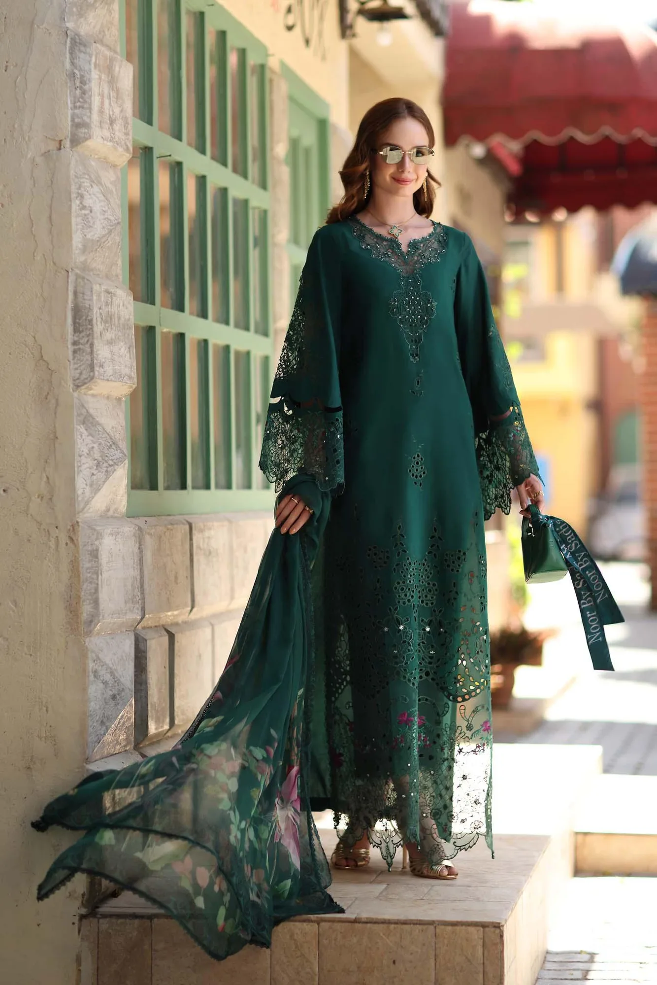 Noor by Saadia Asad Luxe Chikankari 26 Green Chiffon – view 1 – Poshaq