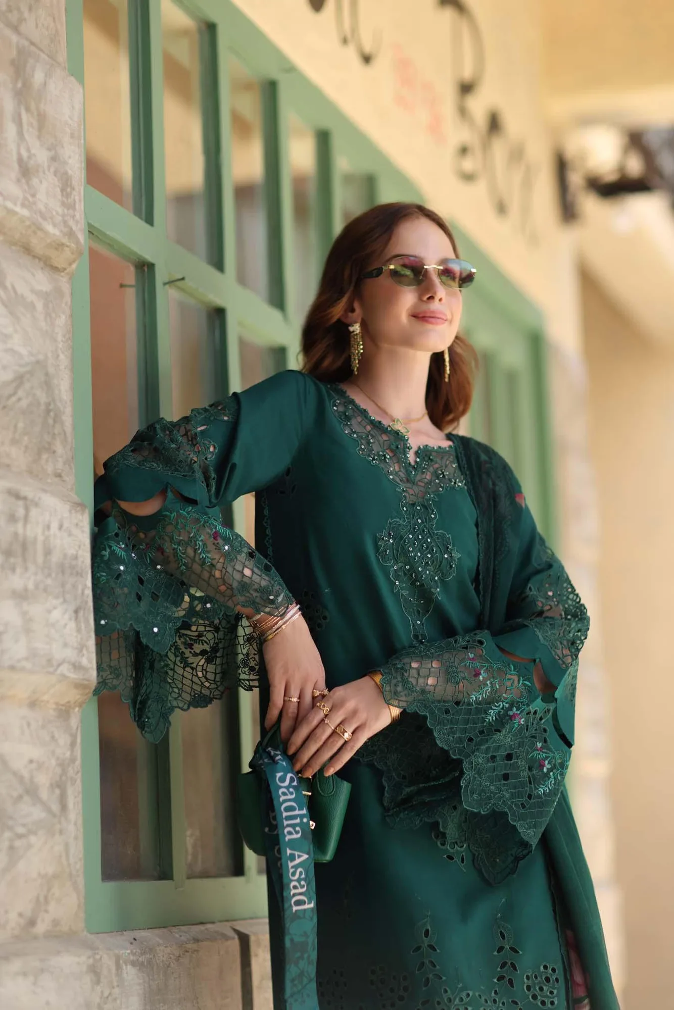Noor by Saadia Asad Luxe Chikankari 26 Green Chiffon – view 2 – Poshaq