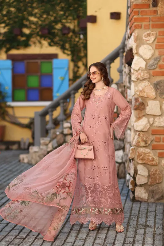Noor by Saadia Asad Luxe Chikankari 26 Pink Chiffon – view 1 – Poshaq