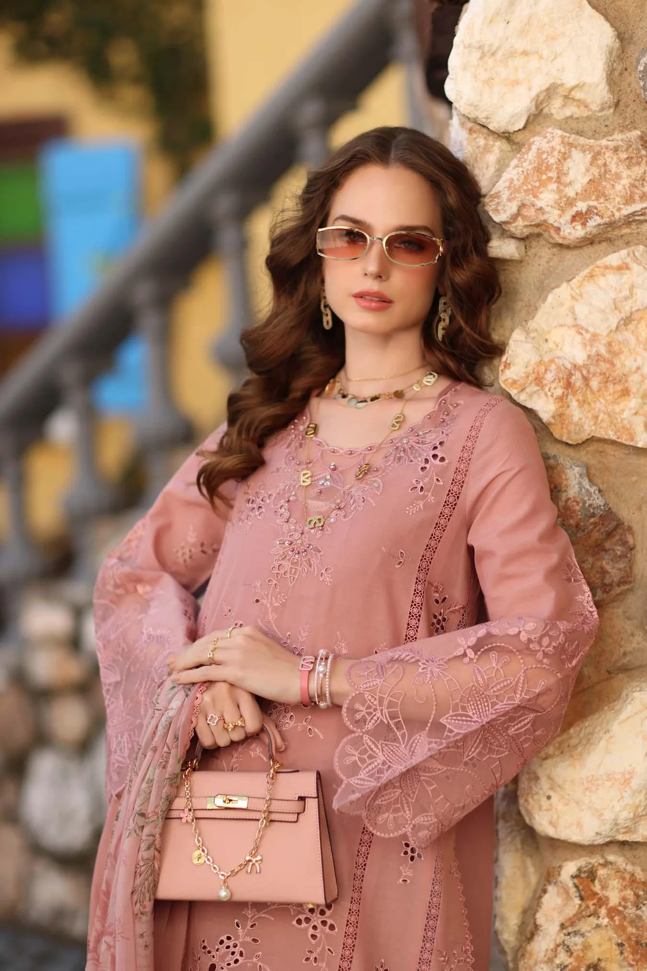 Noor by Saadia Asad Luxe Chikankari 26 Pink Chiffon – view 2 – Poshaq