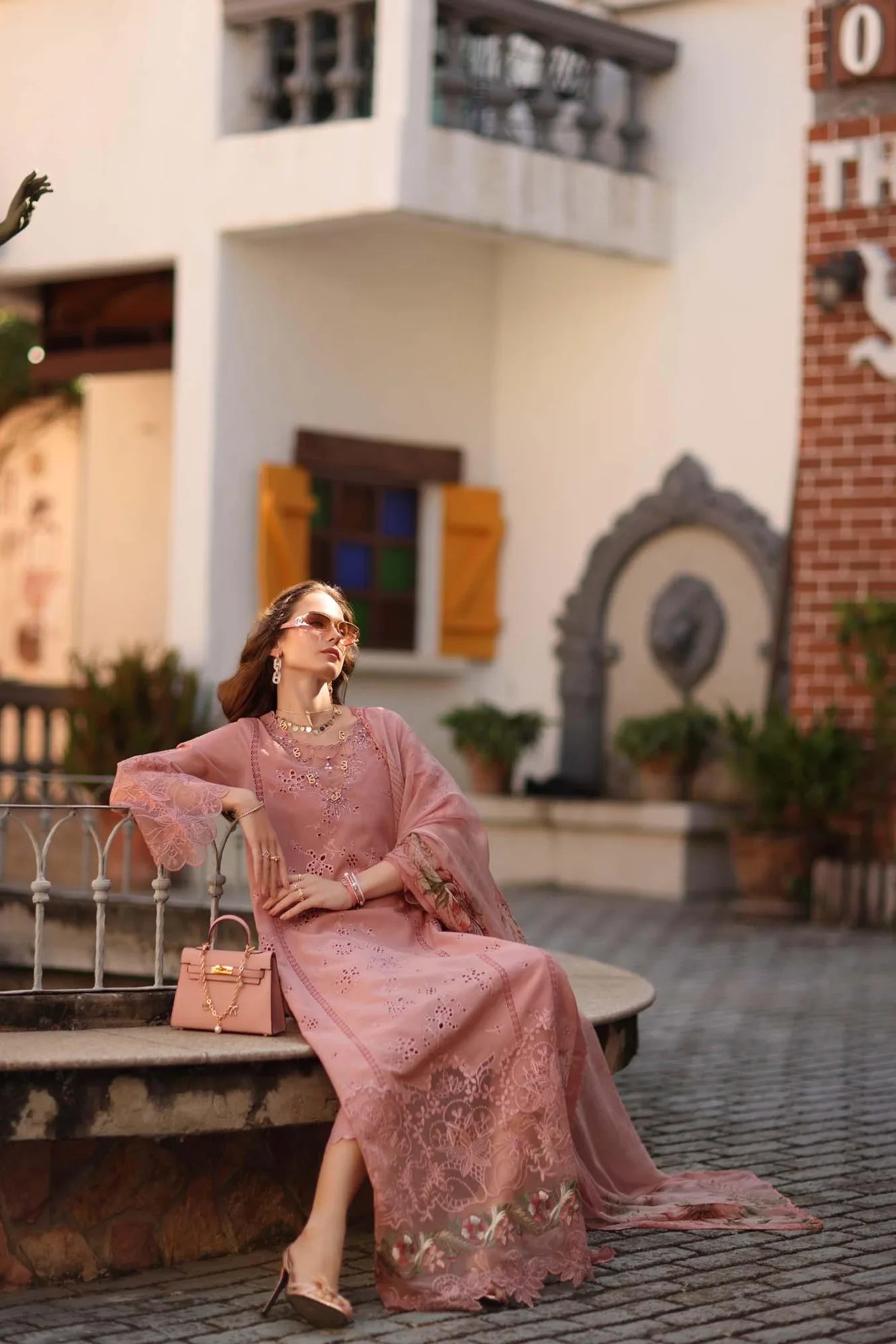 Noor by Saadia Asad Luxe Chikankari 26 Pink Chiffon – view 3 – Poshaq