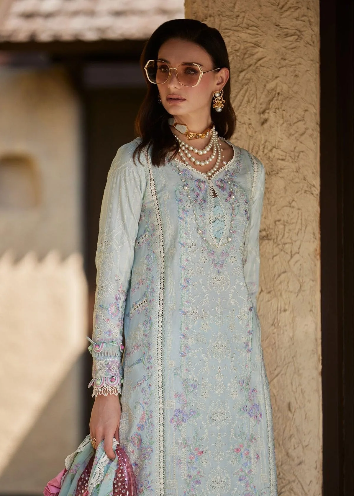 Kanwal Malik Ariya Luxury Lawn 26 Blue Chiffon – view 3 – Poshaq
