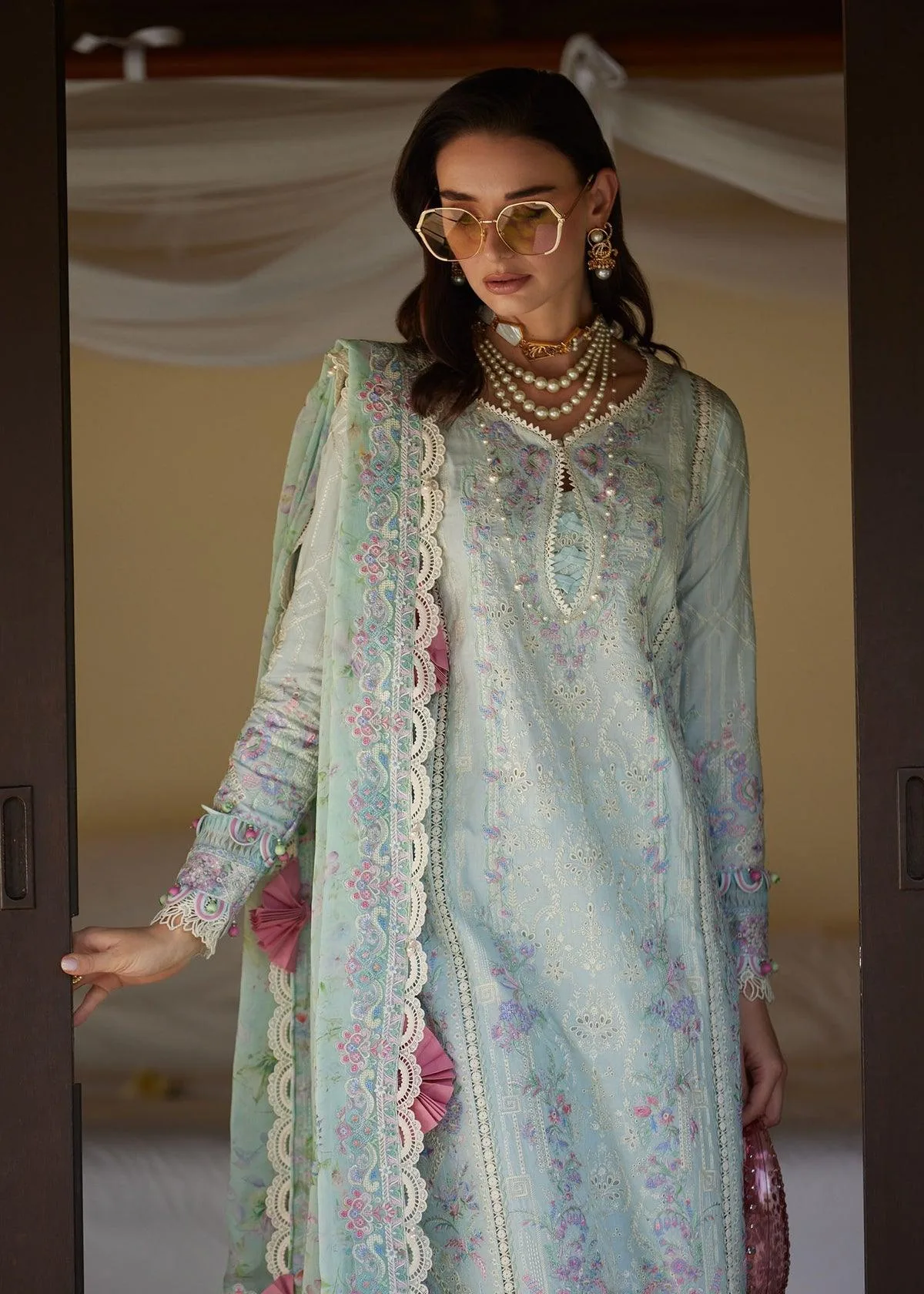 Kanwal Malik Ariya Luxury Lawn 26 Blue Chiffon – view 4 – Poshaq