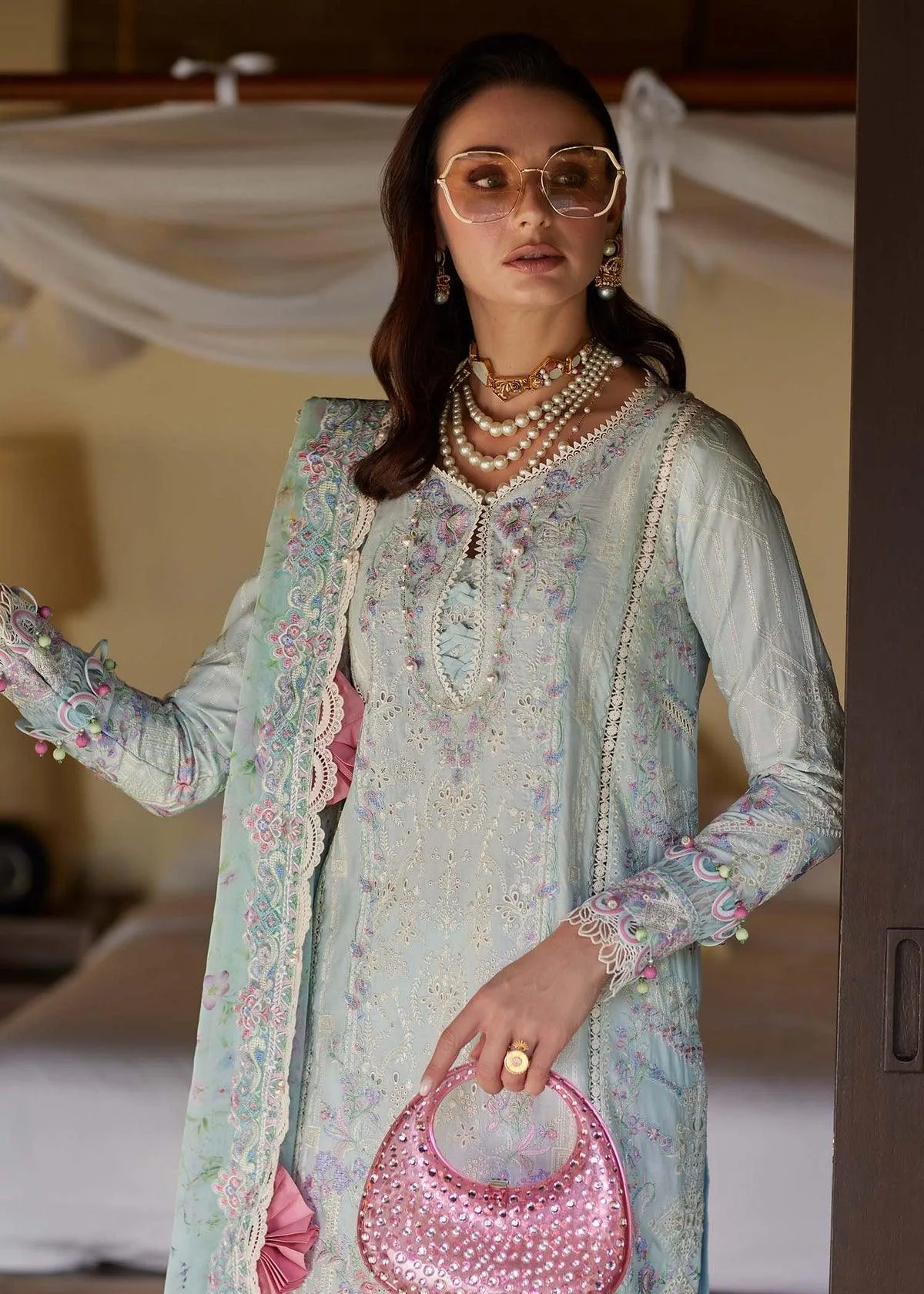 Kanwal Malik Ariya Luxury Lawn 26 Blue Chiffon – view 5 – Poshaq