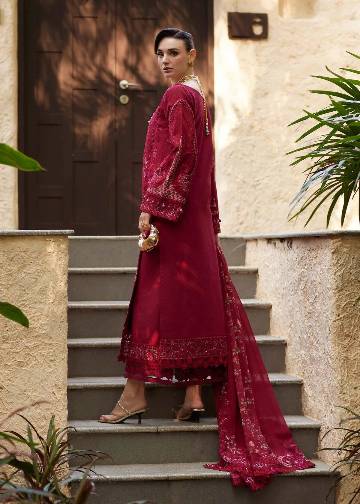 Kanwal Malik Ariya Luxury Lawn 26 Red Chiffon – view 2 – Poshaq