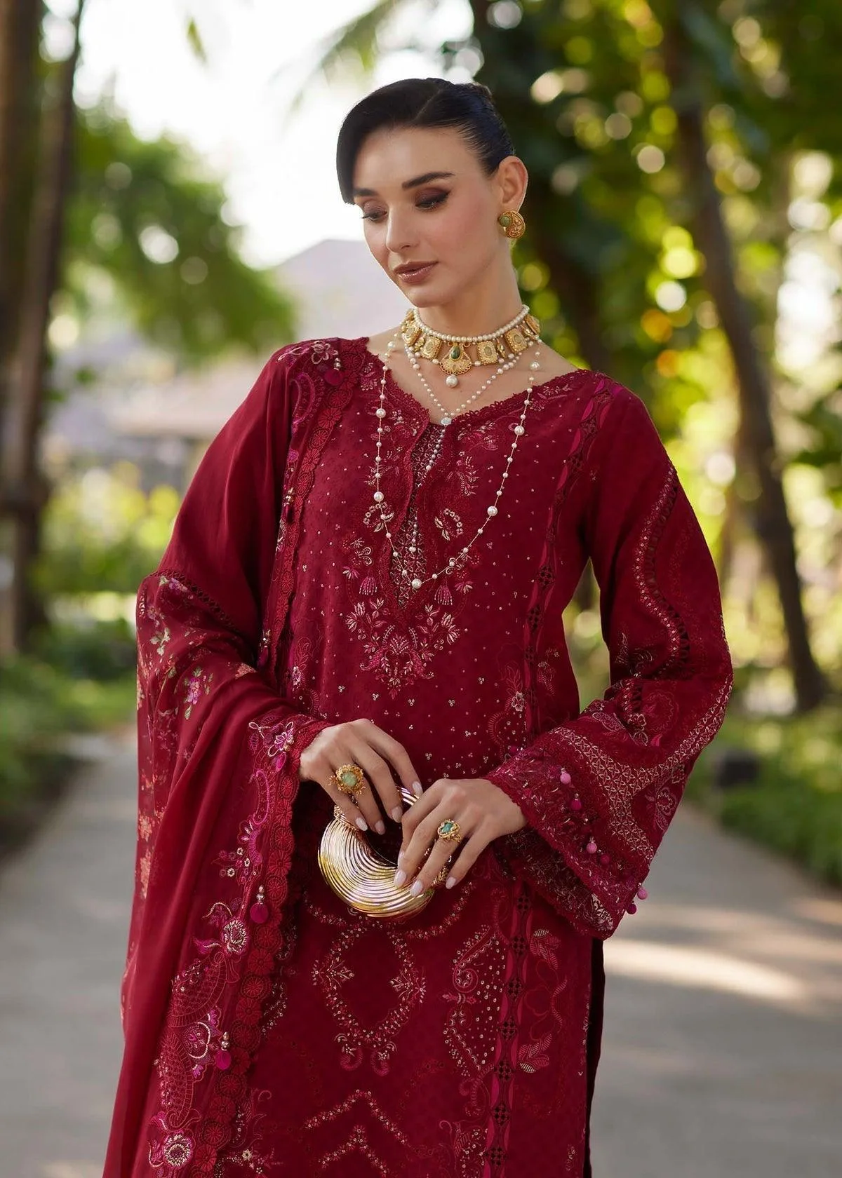 Kanwal Malik Ariya Luxury Lawn 26 Red Chiffon – view 3 – Poshaq