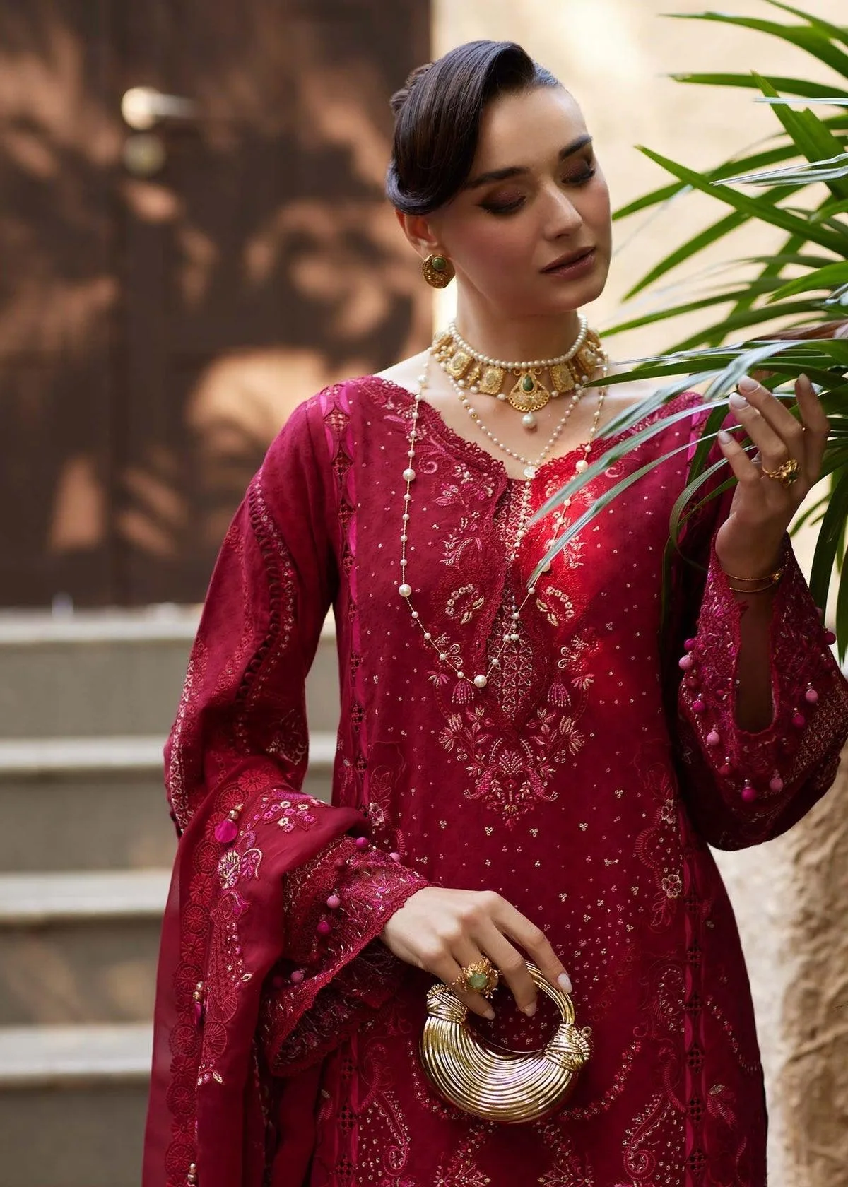 Kanwal Malik Ariya Luxury Lawn 26 Red Chiffon – view 4 – Poshaq