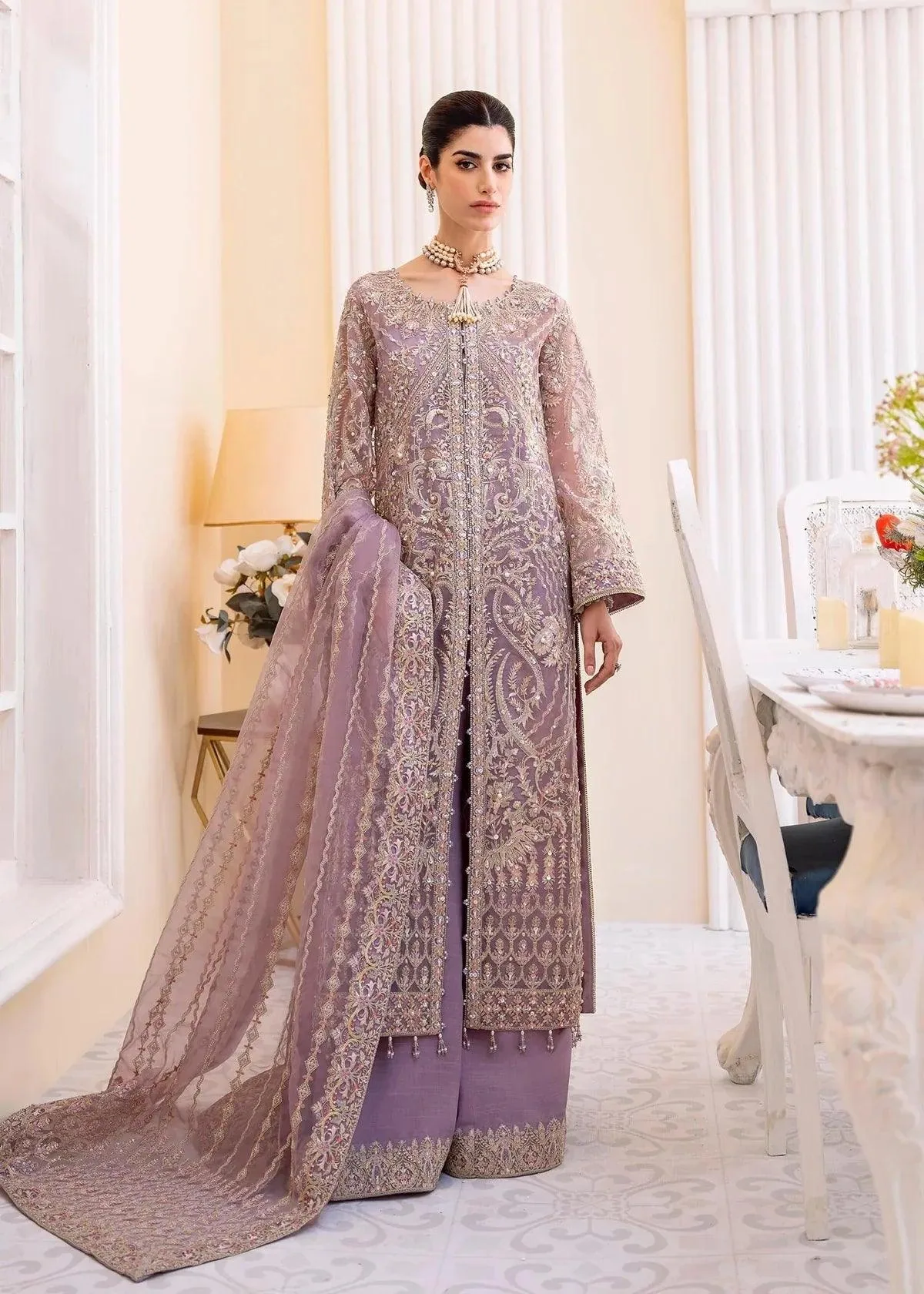 Kanwal Malik Best Seller Formals Lilac Raw Silk – view 1 – Poshaq