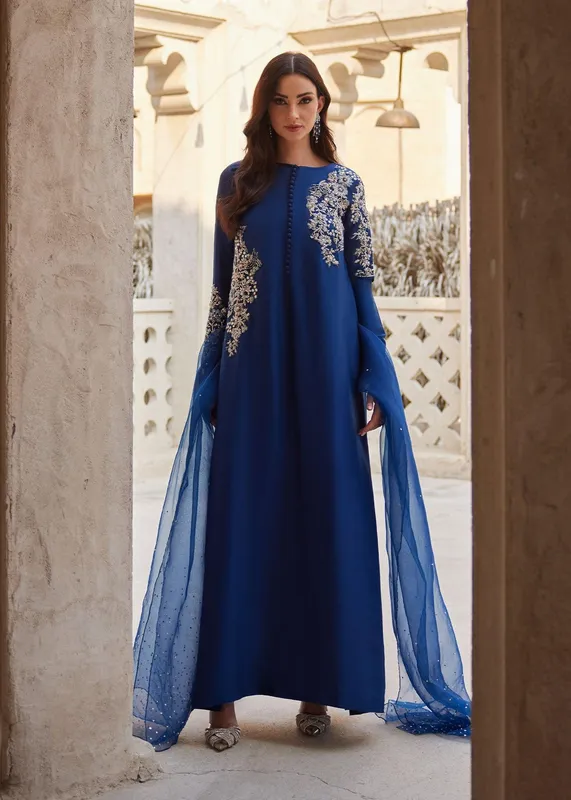 Kanwal Malik Ghina Luxury Pret Blue Raw Silk – view 1 – Poshaq