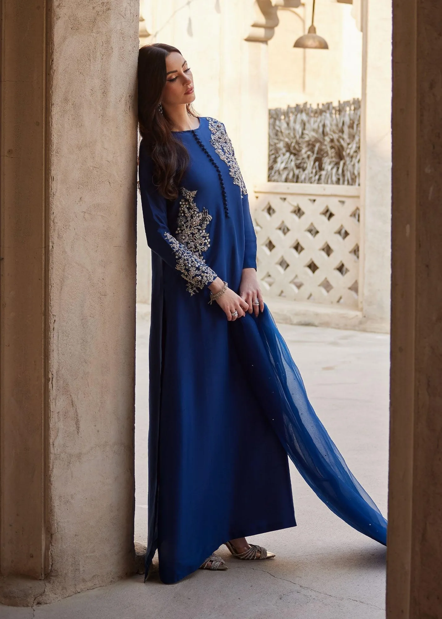 Kanwal Malik Ghina Luxury Pret Blue Raw Silk – view 2 – Poshaq