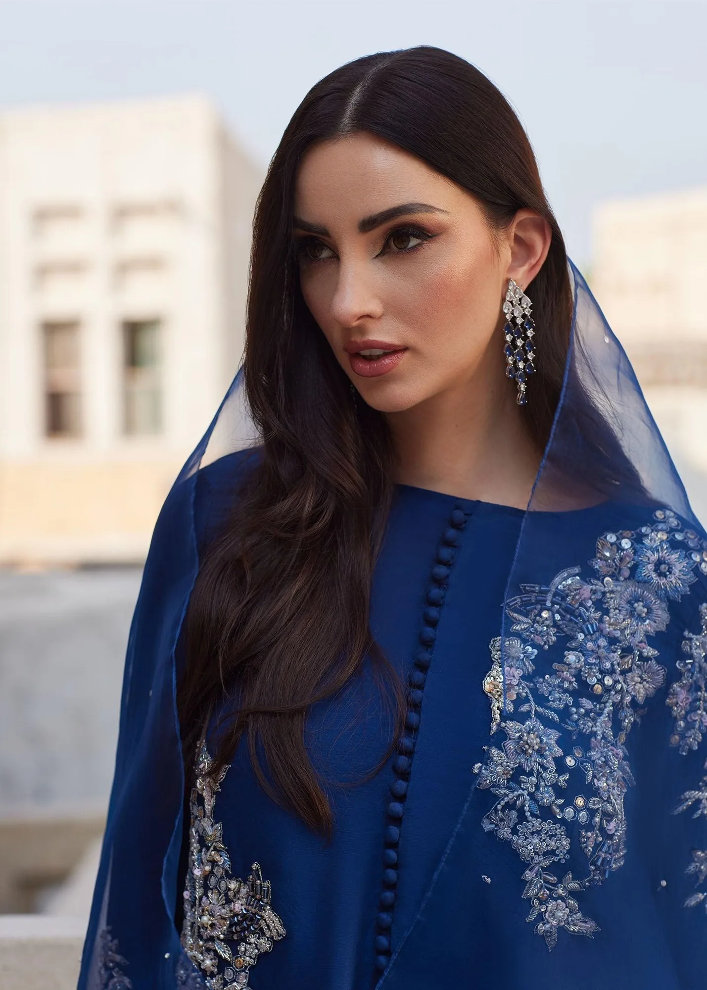 Kanwal Malik Ghina Luxury Pret Blue Raw Silk – view 3 – Poshaq