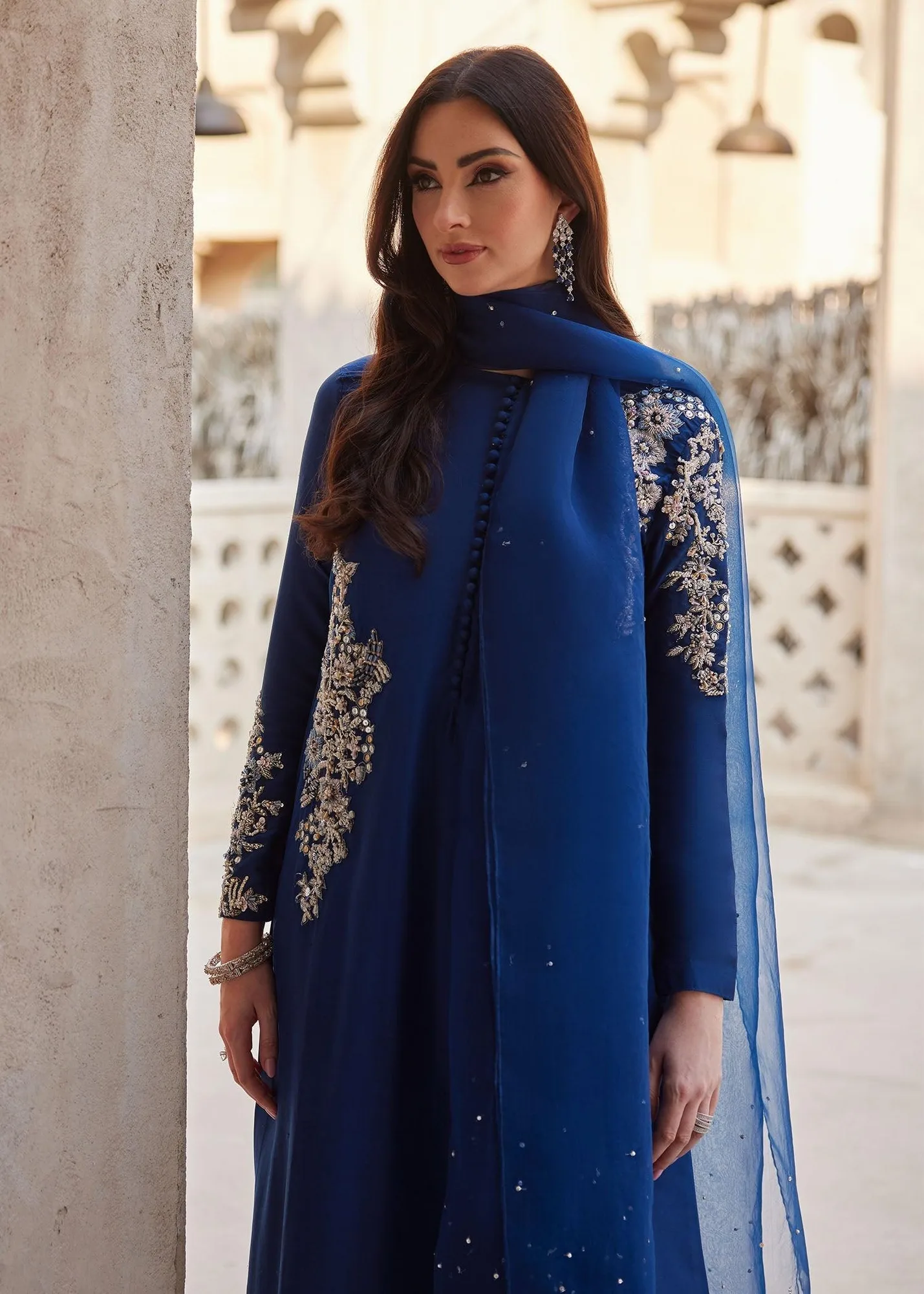 Kanwal Malik Ghina Luxury Pret Blue Raw Silk – view 4 – Poshaq