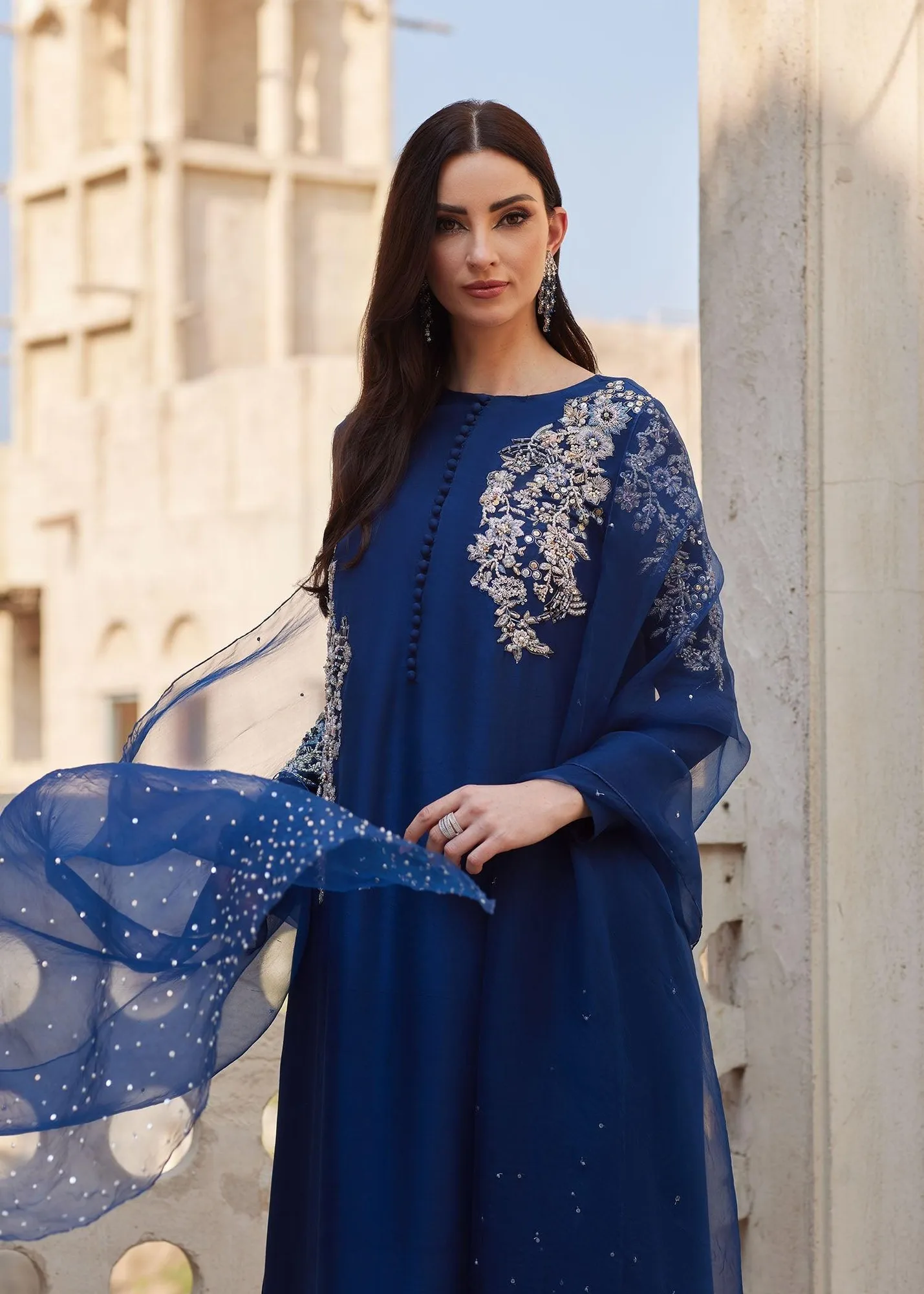Kanwal Malik Ghina Luxury Pret Blue Raw Silk – view 5 – Poshaq