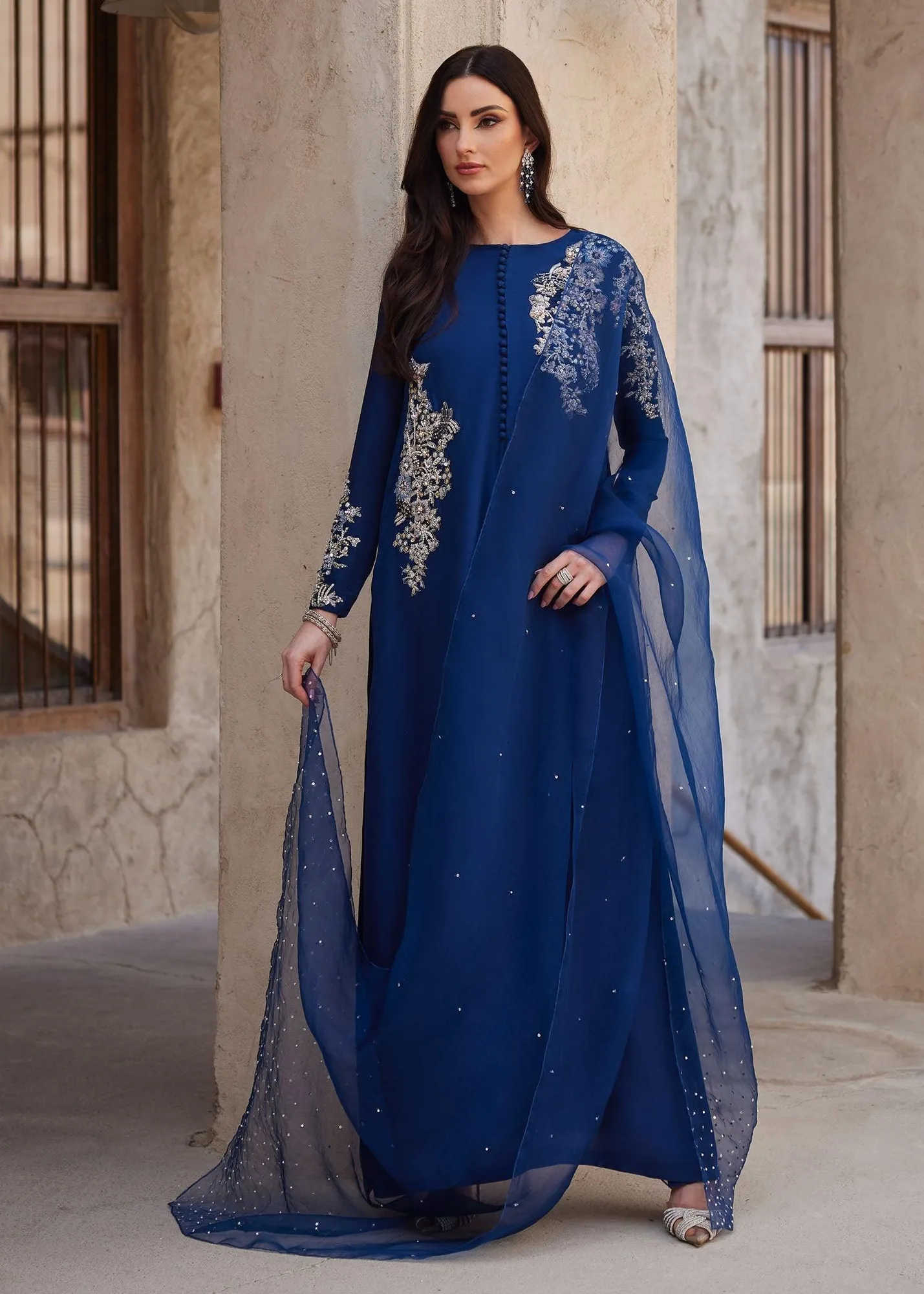 Kanwal Malik Ghina Luxury Pret Blue Raw Silk – view 6 – Poshaq