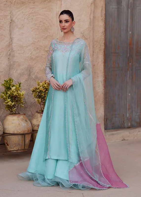 Kanwal Malik Ghina Luxury Pret Blue Raw Silk – view 1 – Poshaq