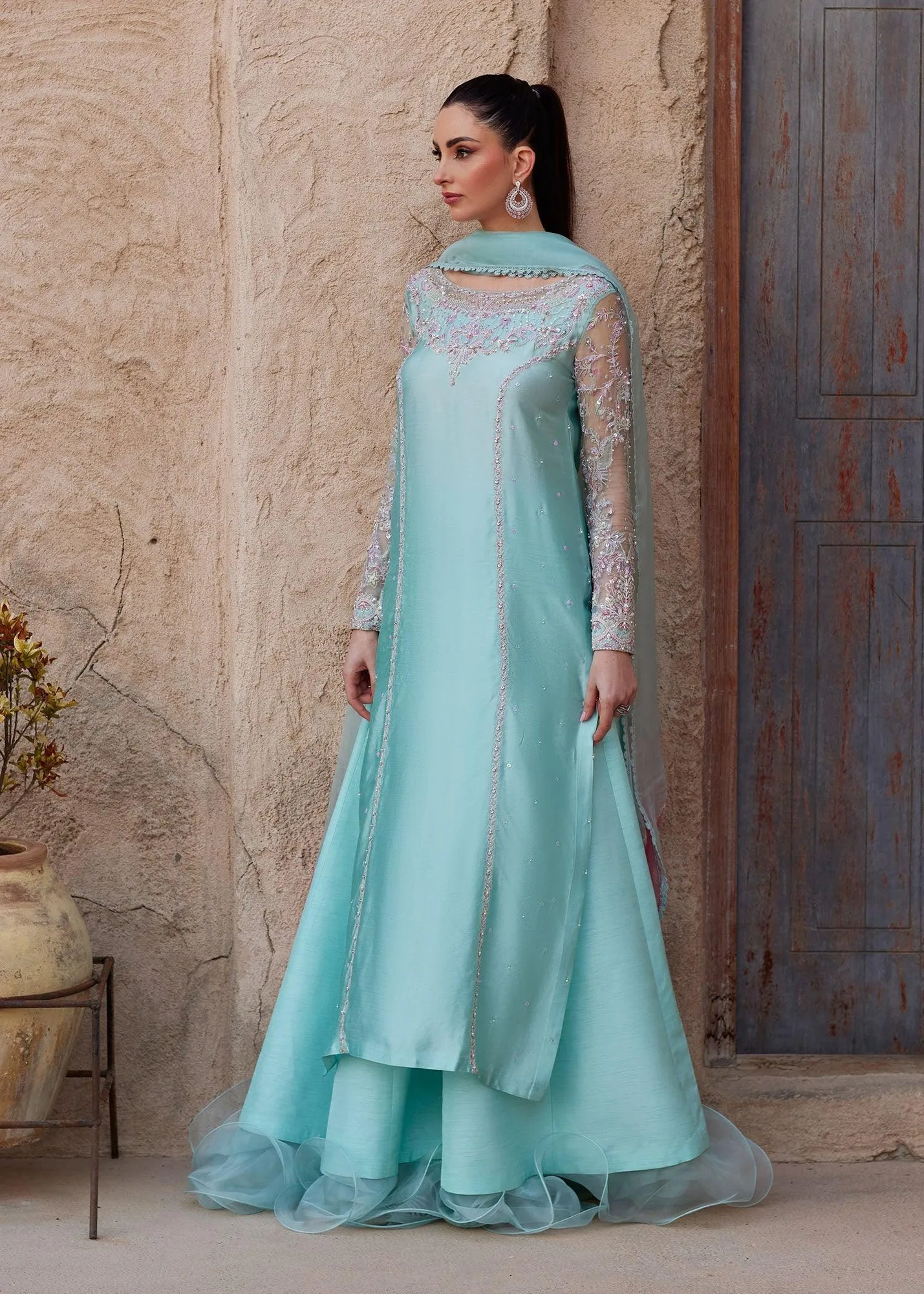 Kanwal Malik Ghina Luxury Pret Blue Raw Silk – view 2 – Poshaq