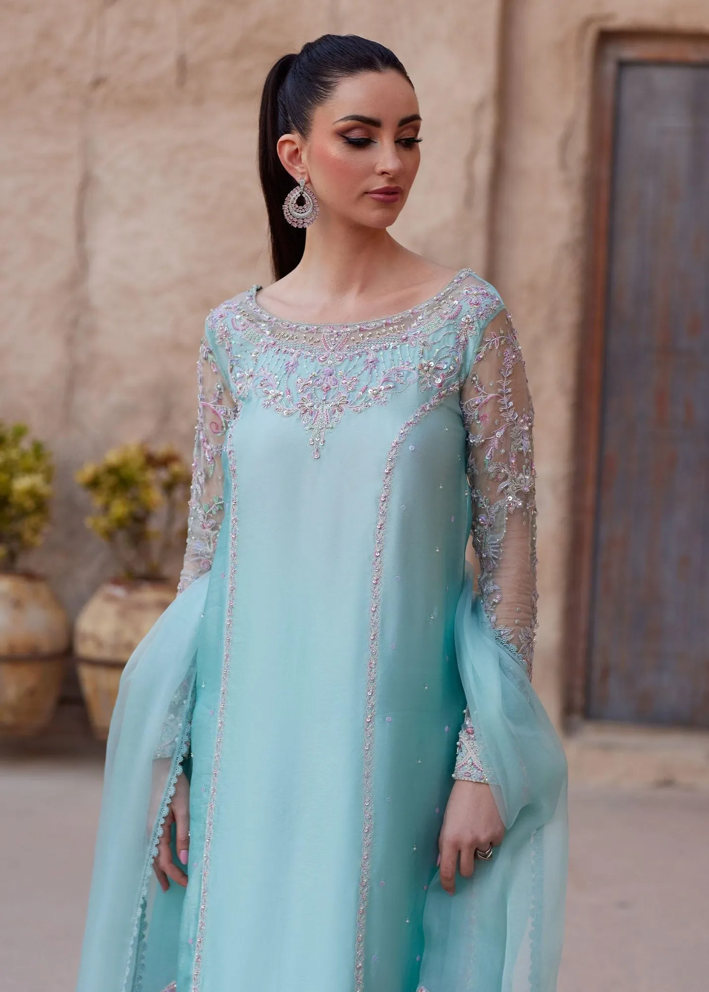 Kanwal Malik Ghina Luxury Pret Blue Raw Silk – view 3 – Poshaq