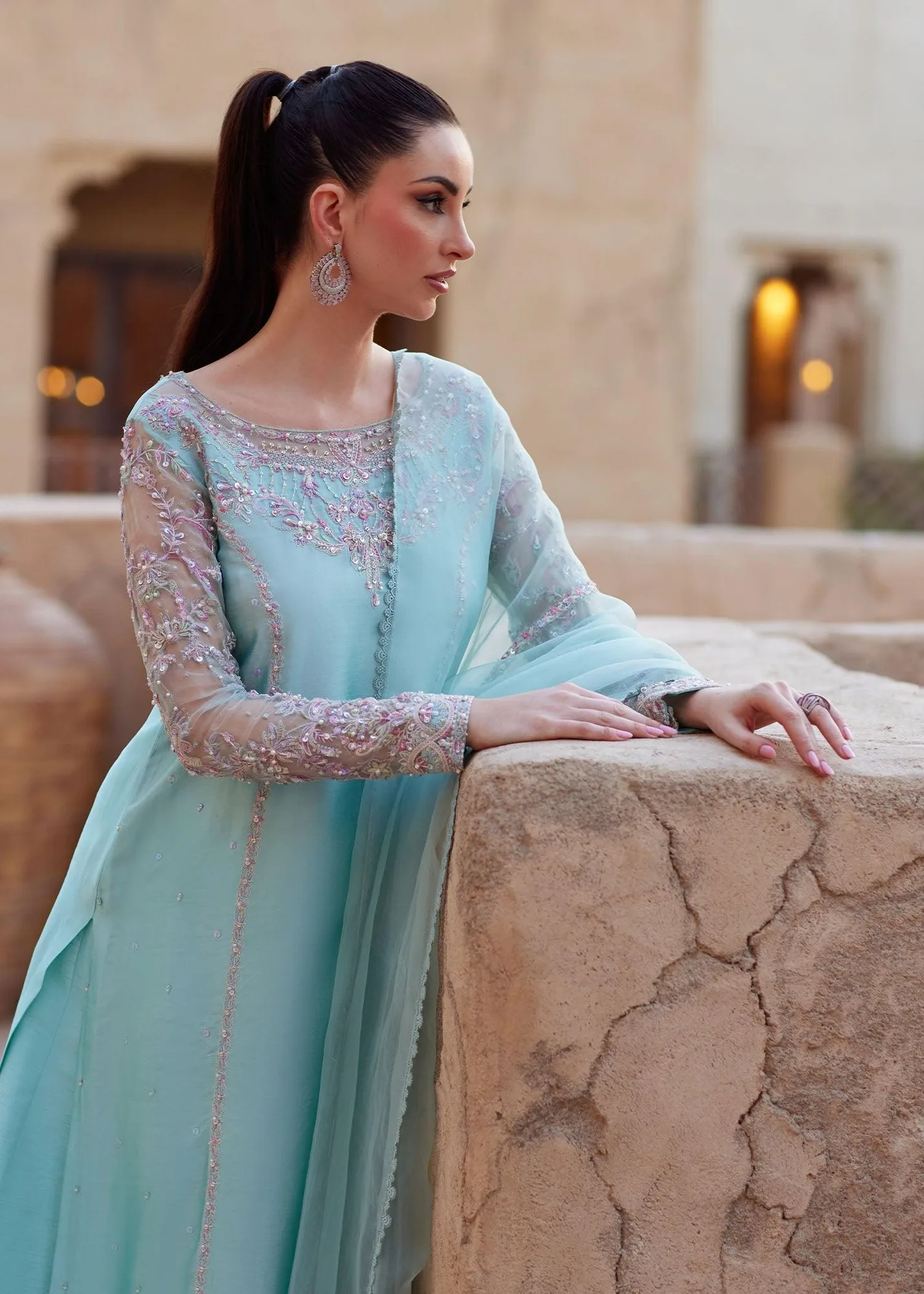 Kanwal Malik Ghina Luxury Pret Blue Raw Silk – view 4 – Poshaq