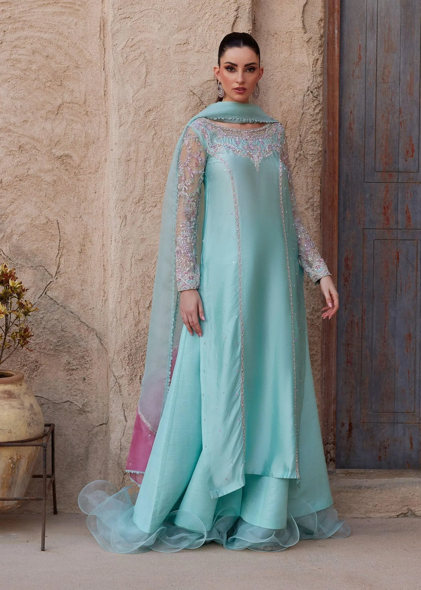 Kanwal Malik Ghina Luxury Pret Blue Raw Silk – view 5 – Poshaq
