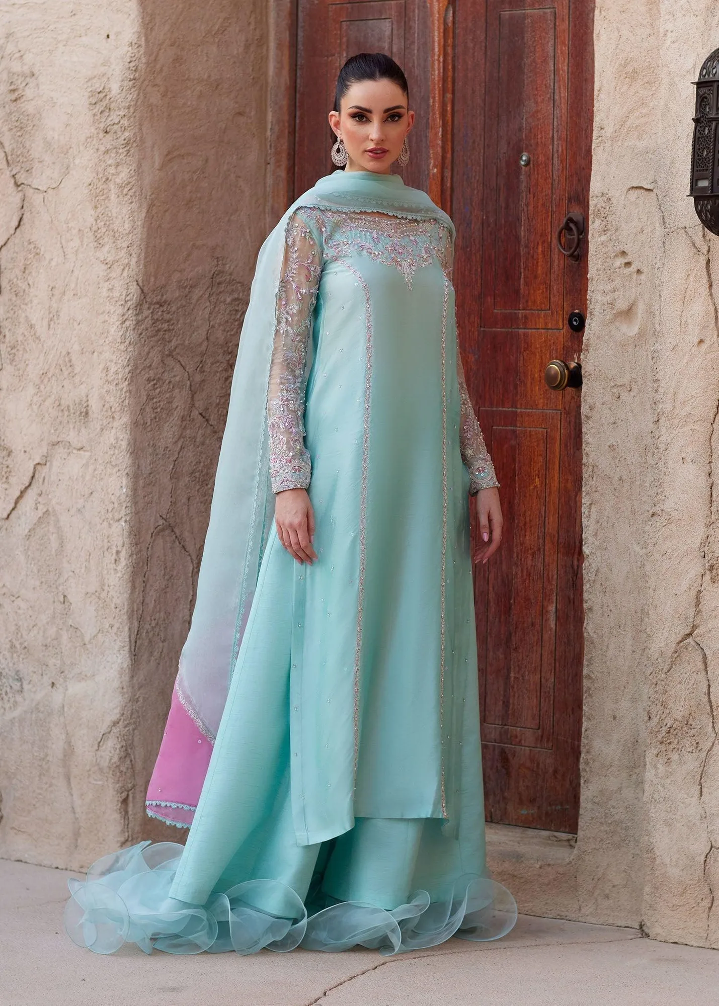Kanwal Malik Ghina Luxury Pret Blue Raw Silk – view 6 – Poshaq