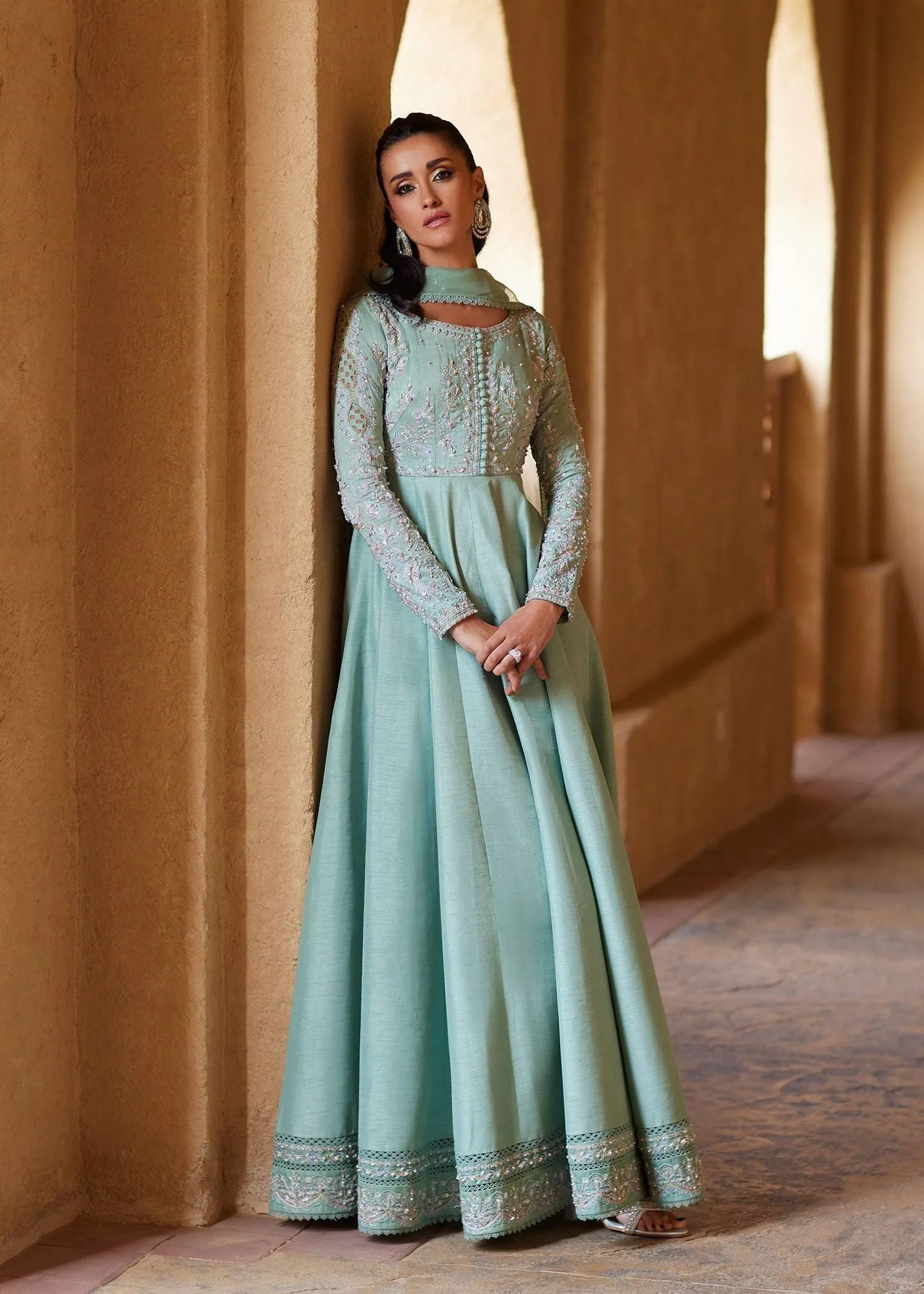 Kanwal Malik Ghina Luxury Pret Mint Organza – view 2 – Poshaq