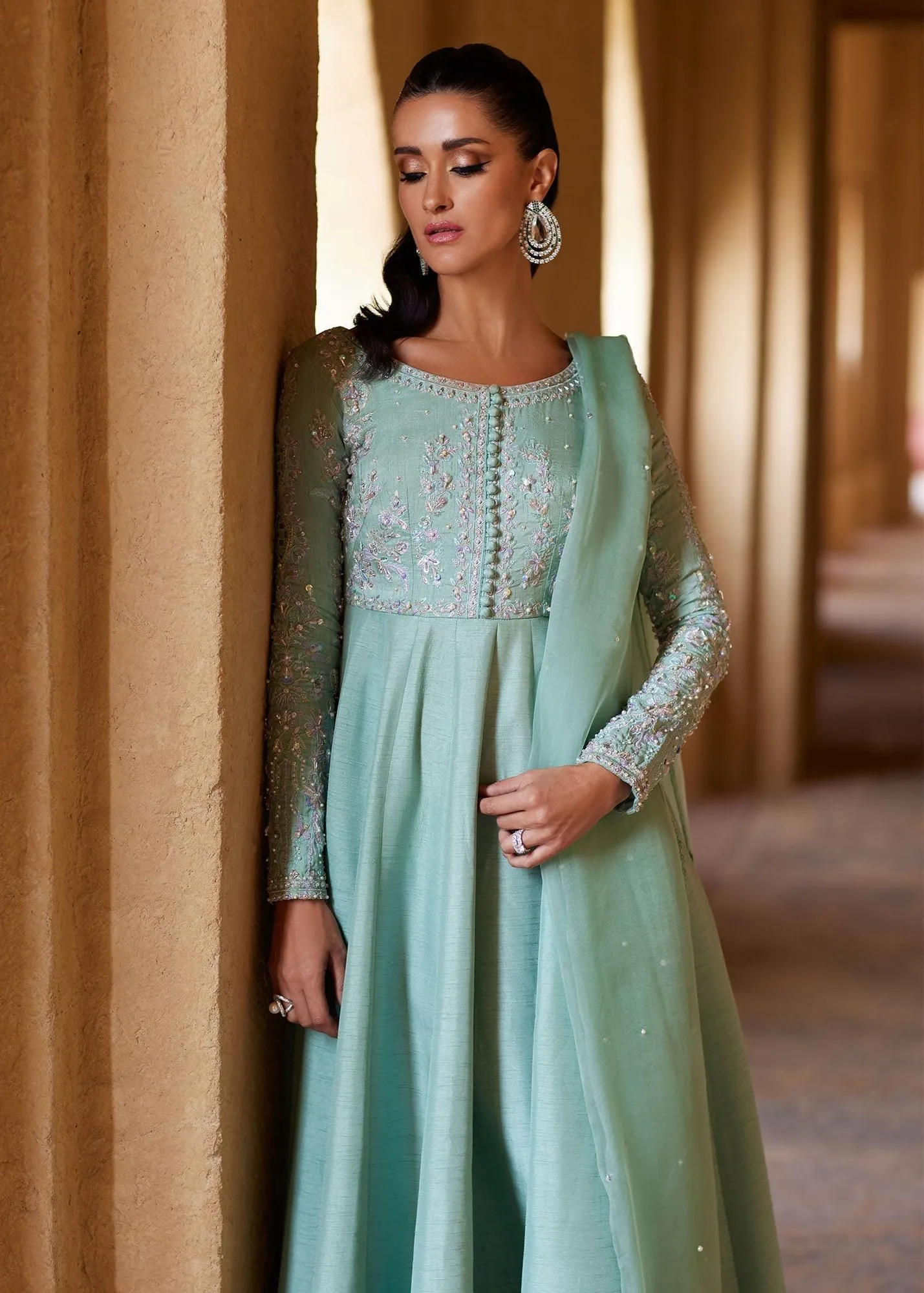 Kanwal Malik Ghina Luxury Pret Mint Organza – view 3 – Poshaq