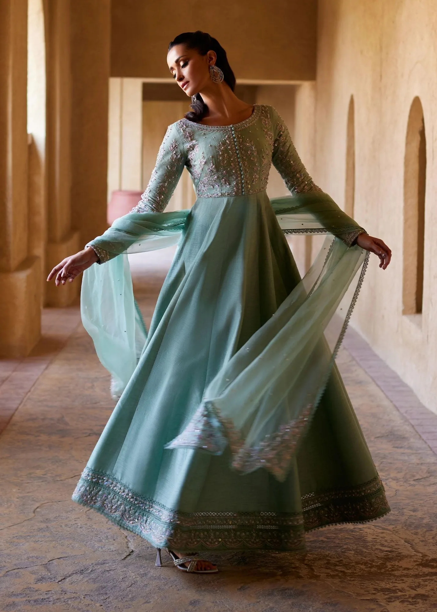 Kanwal Malik Ghina Luxury Pret Mint Organza – view 6 – Poshaq