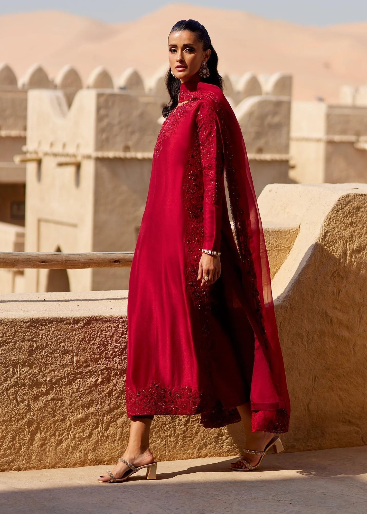Kanwal Malik Ghina Luxury Pret Red Raw Silk – view 2 – Poshaq