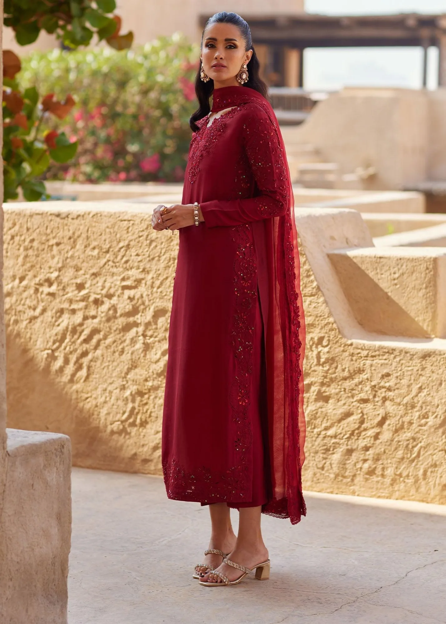 Kanwal Malik Ghina Luxury Pret Red Raw Silk – view 5 – Poshaq