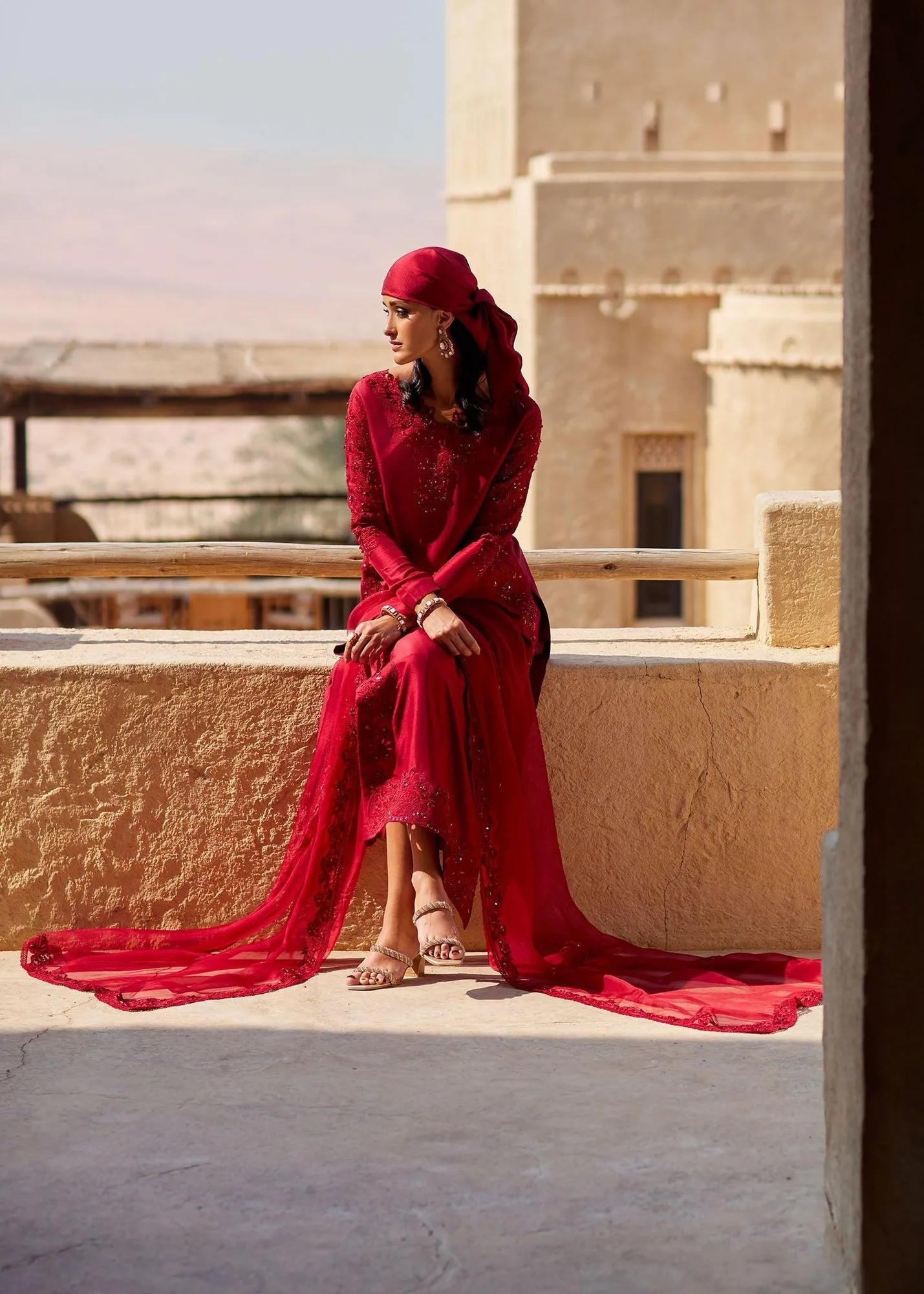 Kanwal Malik Ghina Luxury Pret Red Raw Silk – view 6 – Poshaq
