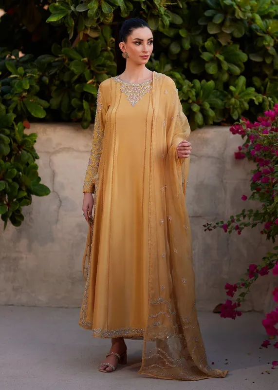 Kanwal Malik Ghina Luxury Pret Yellow Raw Silk – view 1 – Poshaq