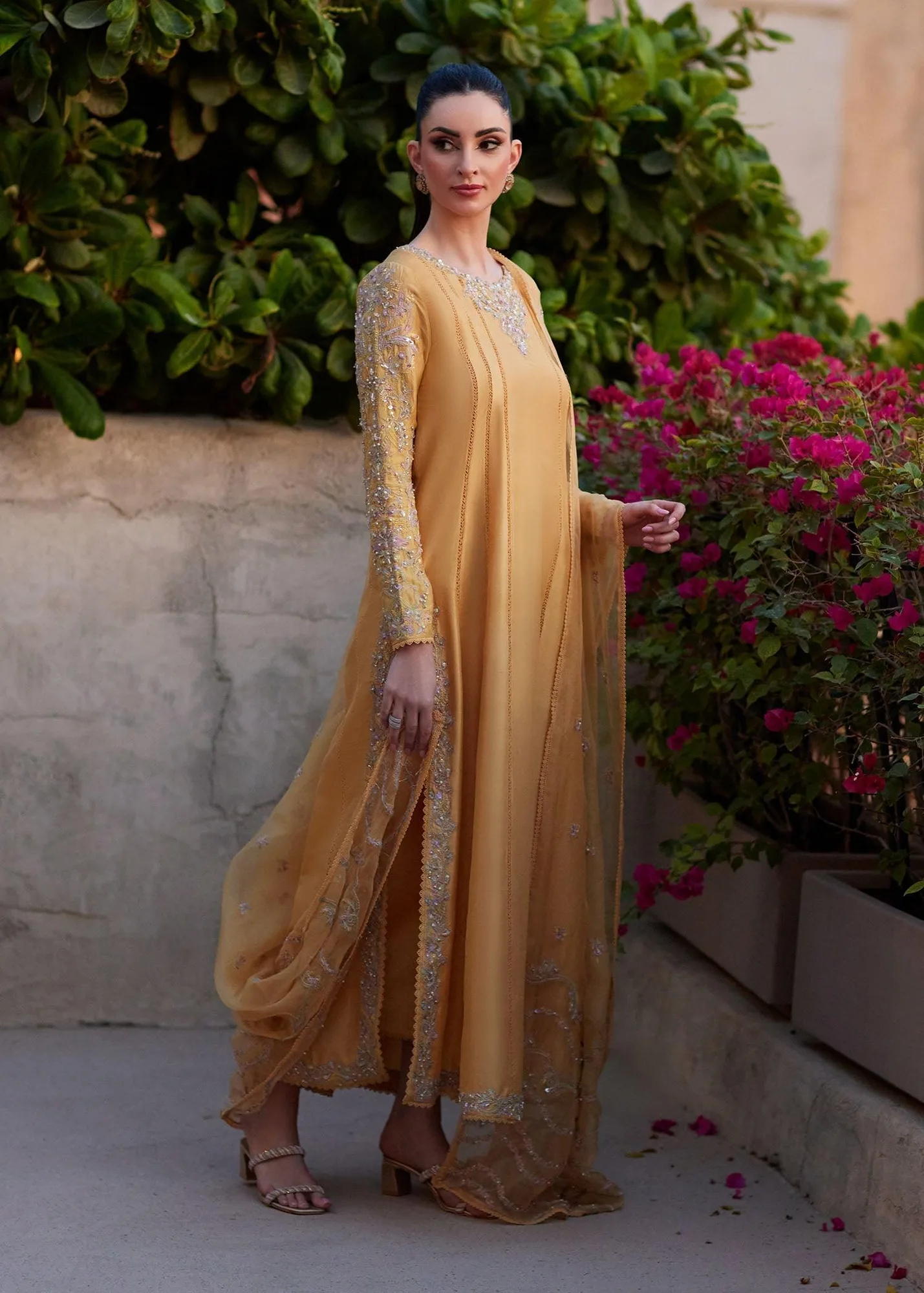 Kanwal Malik Ghina Luxury Pret Yellow Raw Silk – view 2 – Poshaq