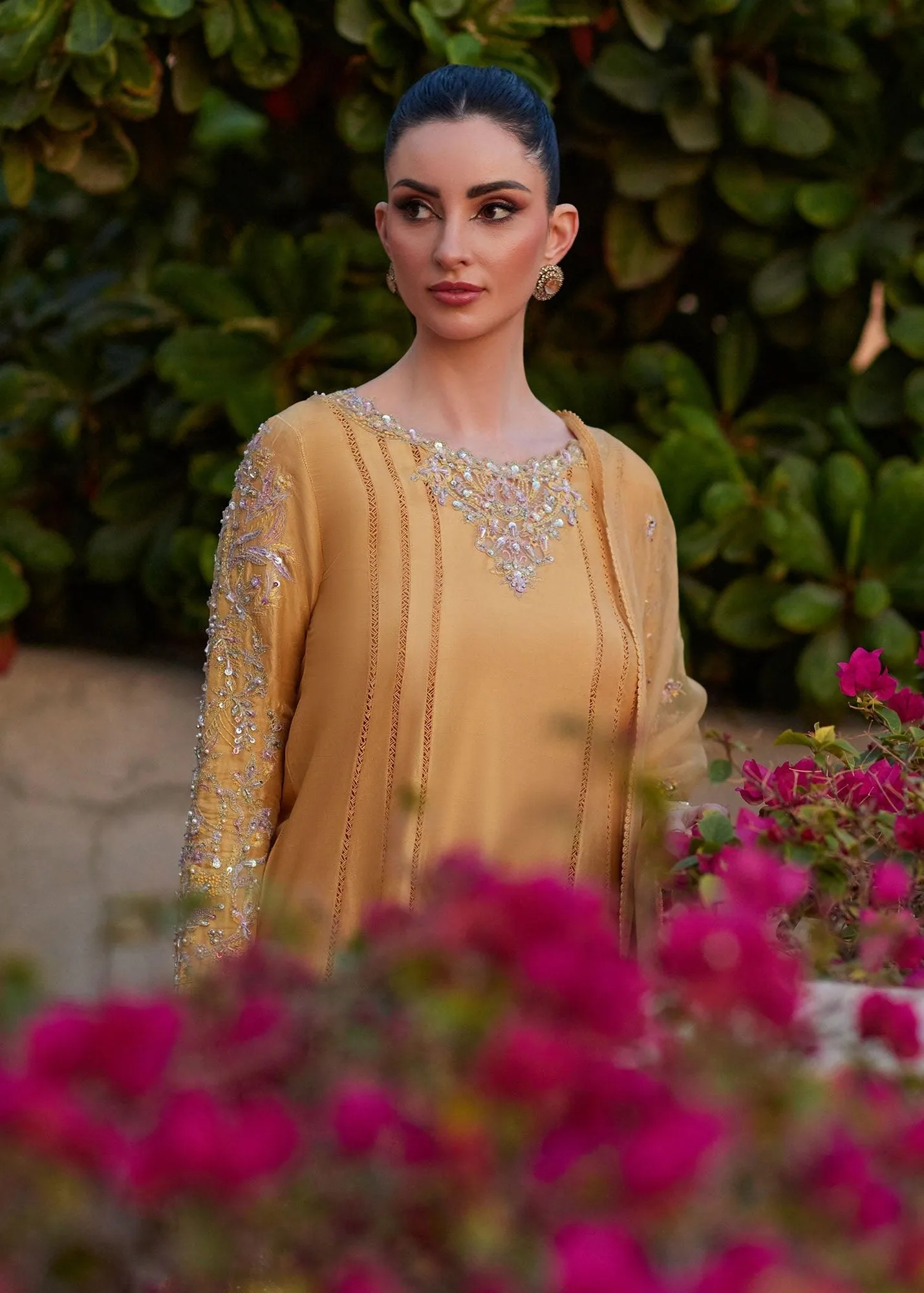 Kanwal Malik Ghina Luxury Pret Yellow Raw Silk – view 3 – Poshaq