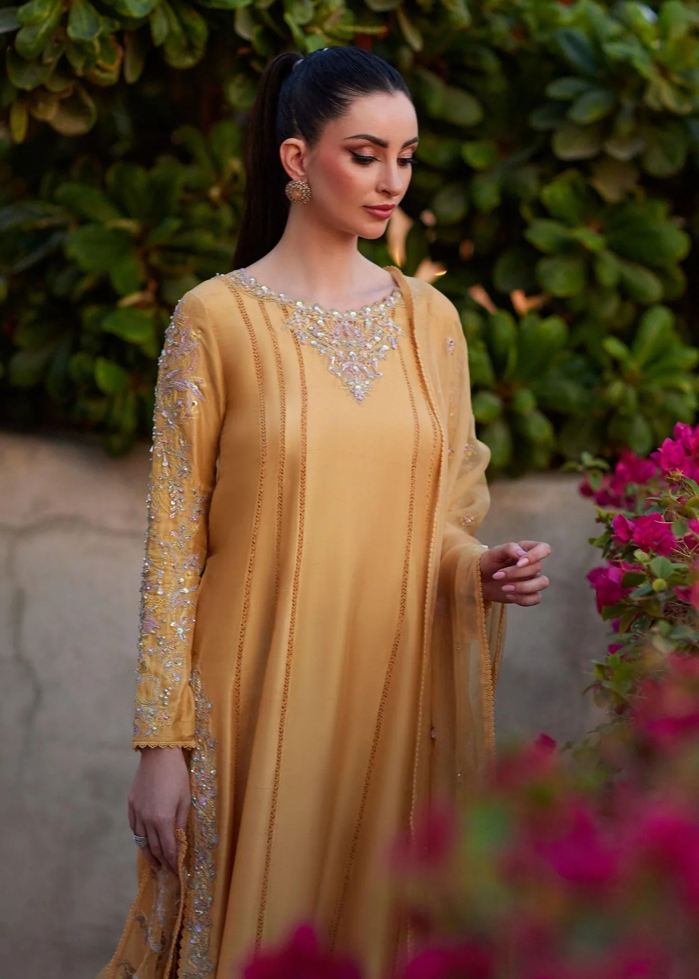 Kanwal Malik Ghina Luxury Pret Yellow Raw Silk – view 4 – Poshaq
