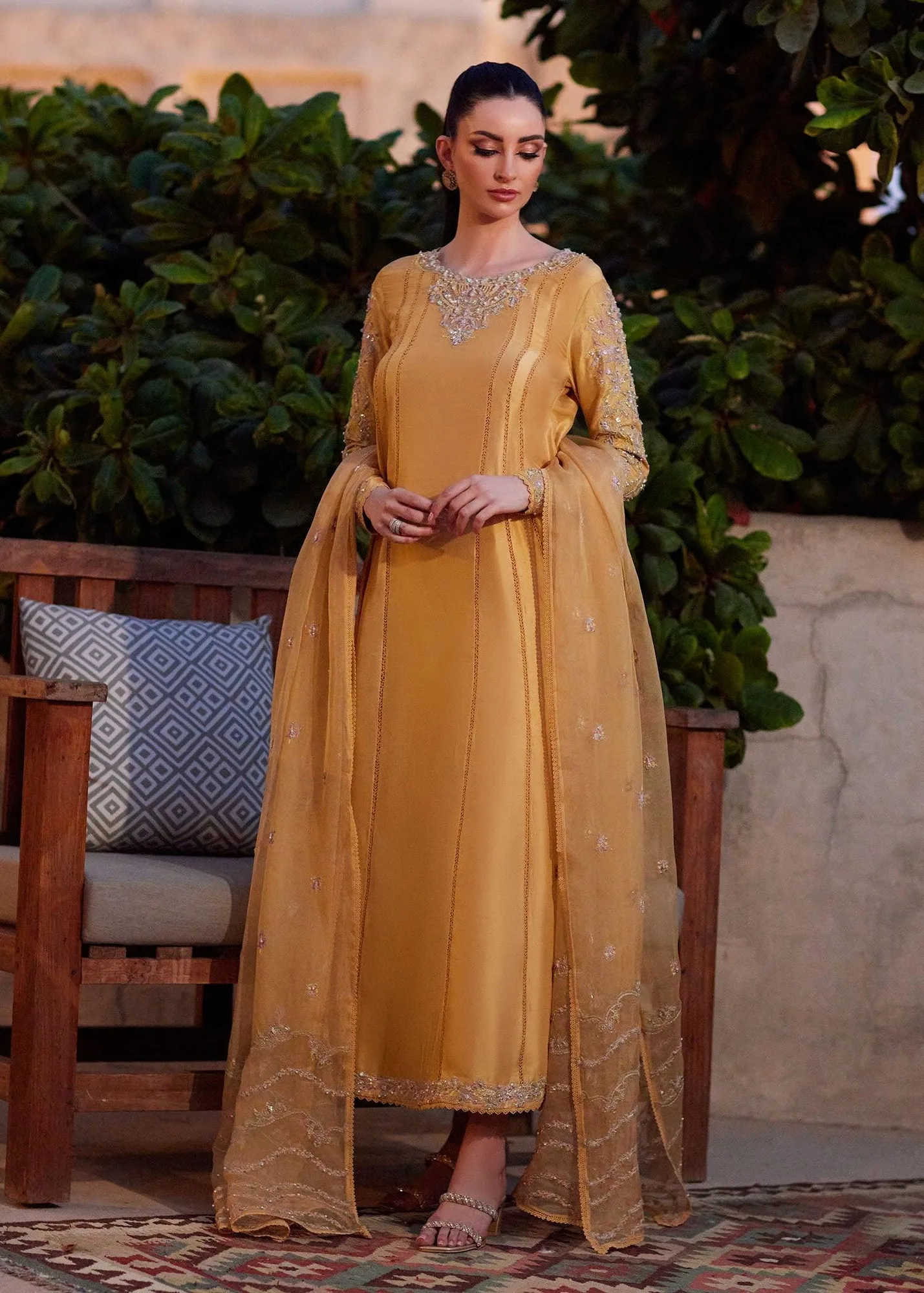 Kanwal Malik Ghina Luxury Pret Yellow Raw Silk – view 5 – Poshaq