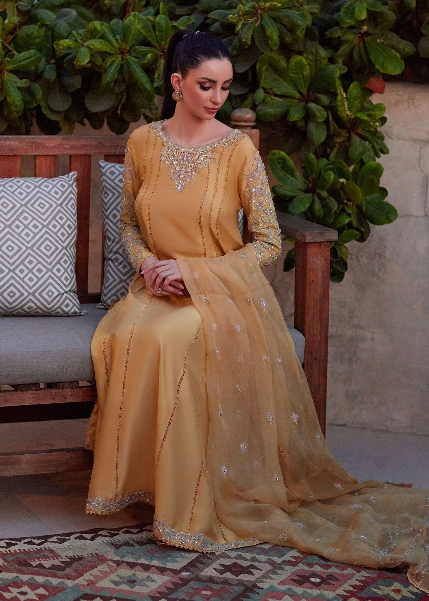Kanwal Malik Ghina Luxury Pret Yellow Raw Silk – view 6 – Poshaq