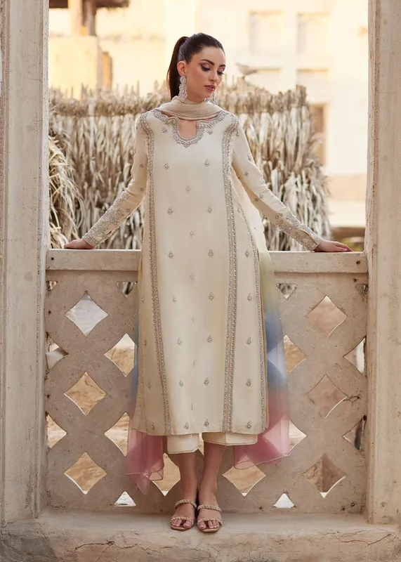 Kanwal Malik Ghina Luxury Pret White Raw Silk – view 1 – Poshaq