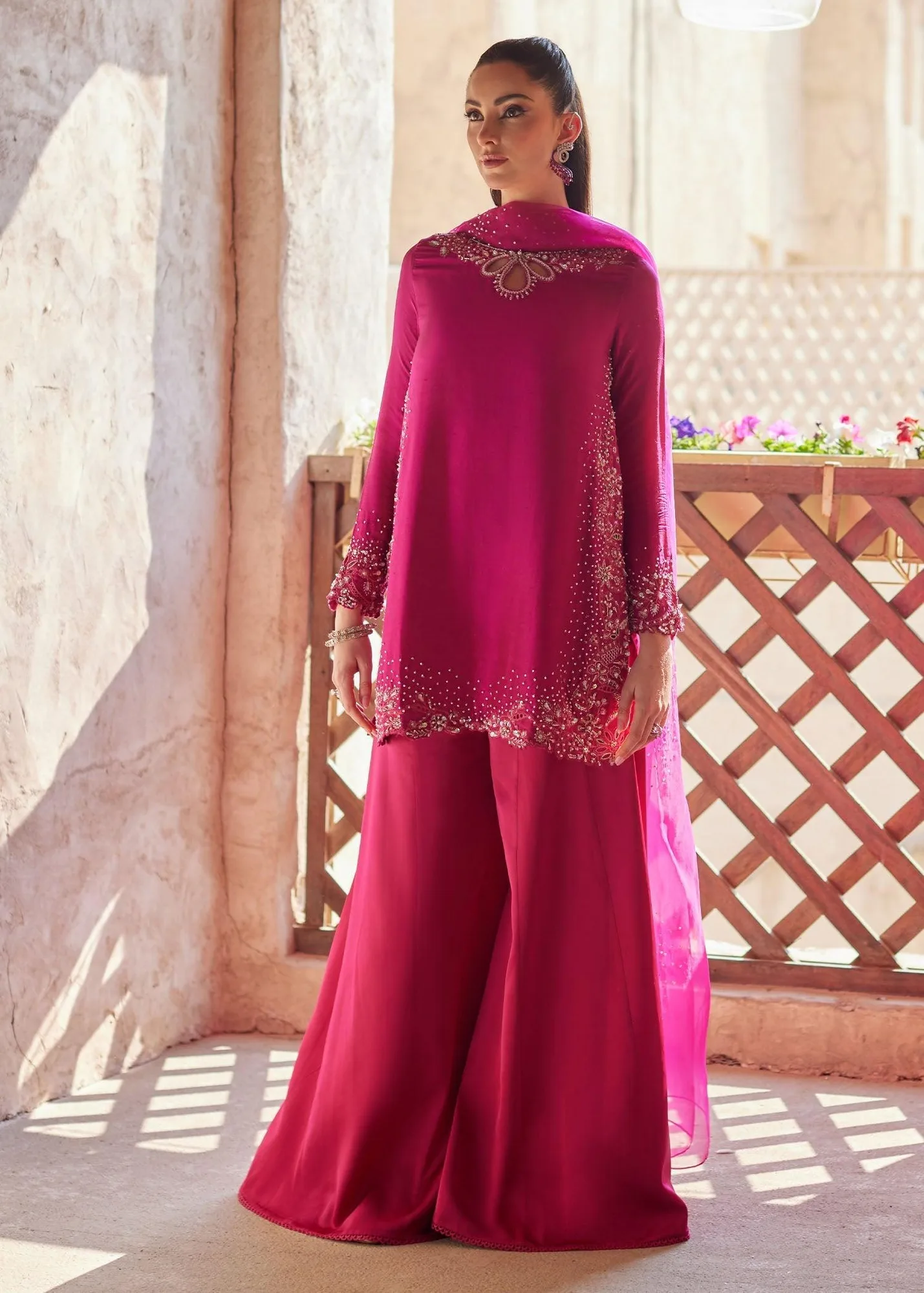Kanwal Malik Ghina Luxury Pret Pink Raw Silk – view 1 – Poshaq