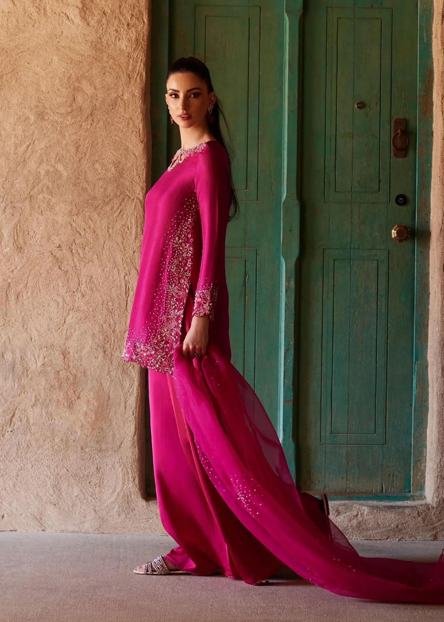 Kanwal Malik Ghina Luxury Pret Pink Raw Silk – view 2 – Poshaq