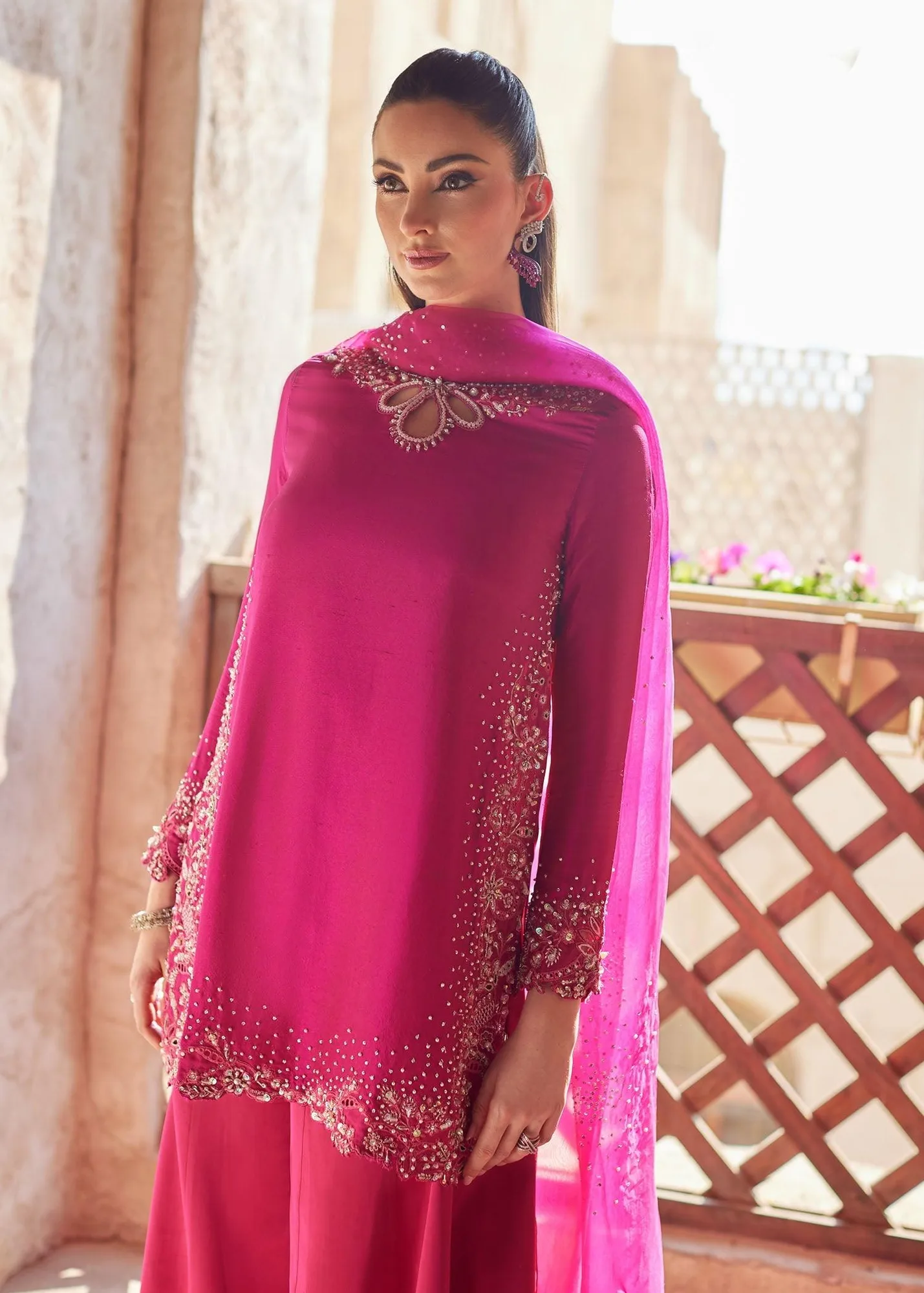 Kanwal Malik Ghina Luxury Pret Pink Raw Silk – view 3 – Poshaq