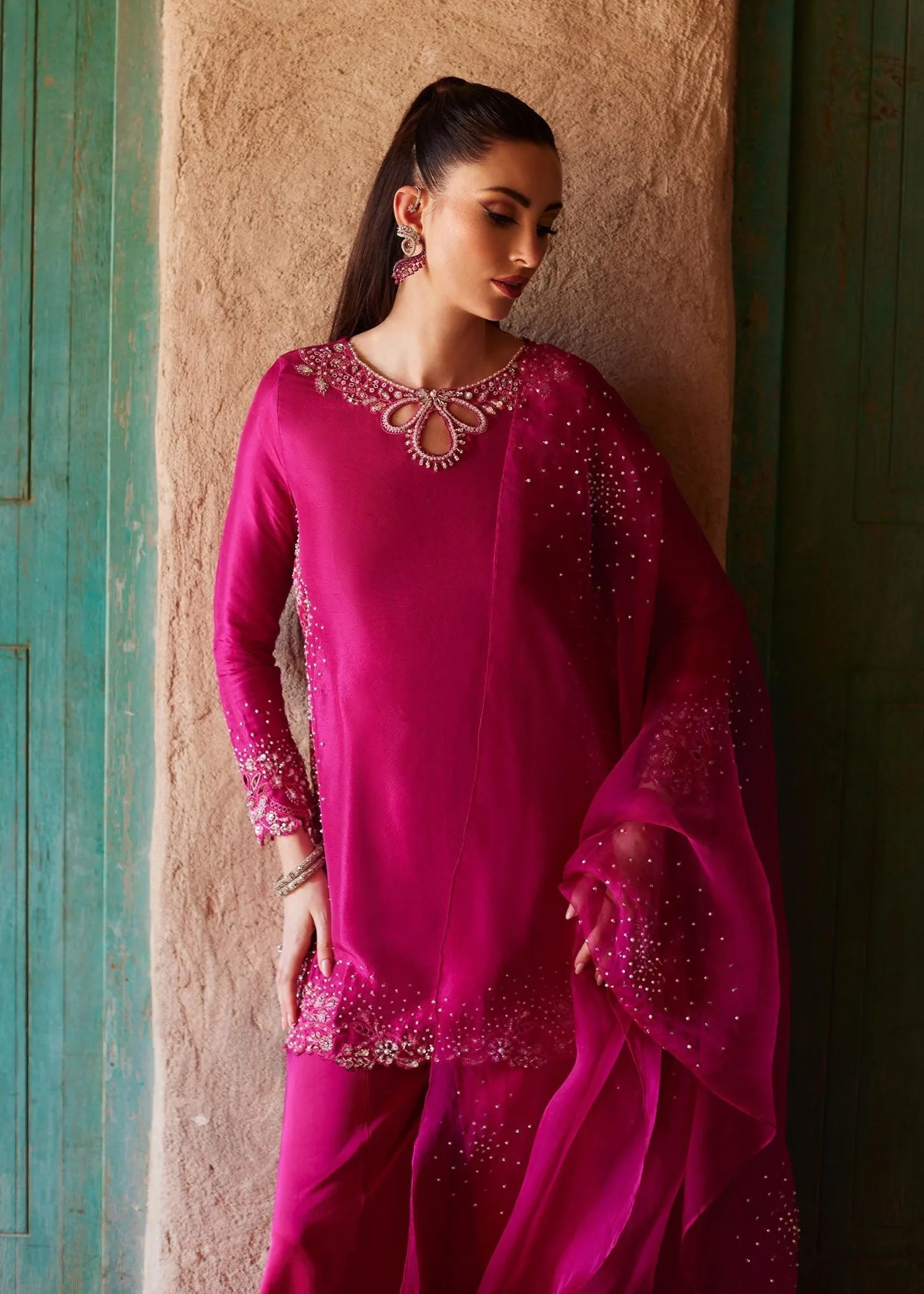 Kanwal Malik Ghina Luxury Pret Pink Raw Silk – view 4 – Poshaq