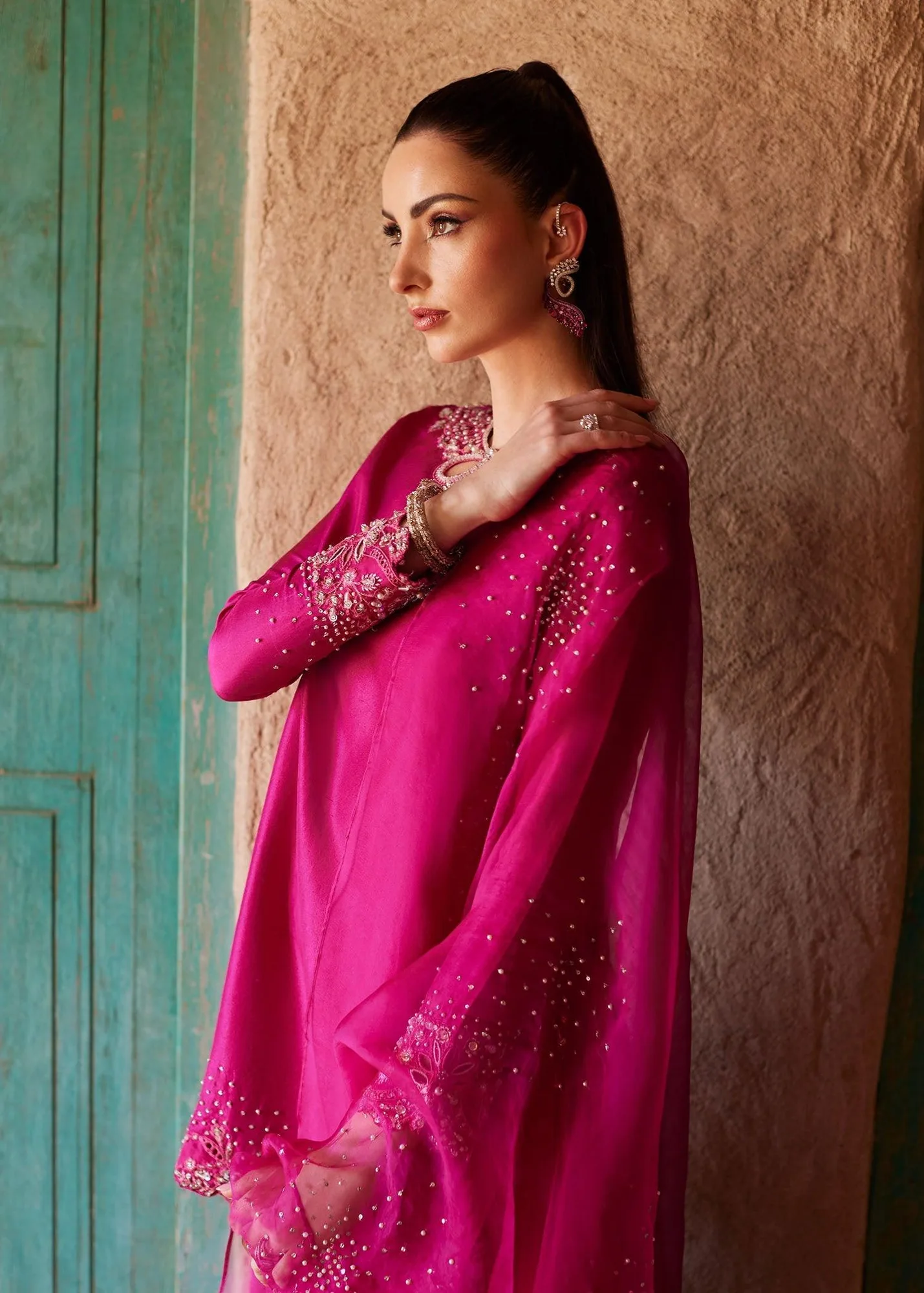Kanwal Malik Ghina Luxury Pret Pink Raw Silk – view 5 – Poshaq