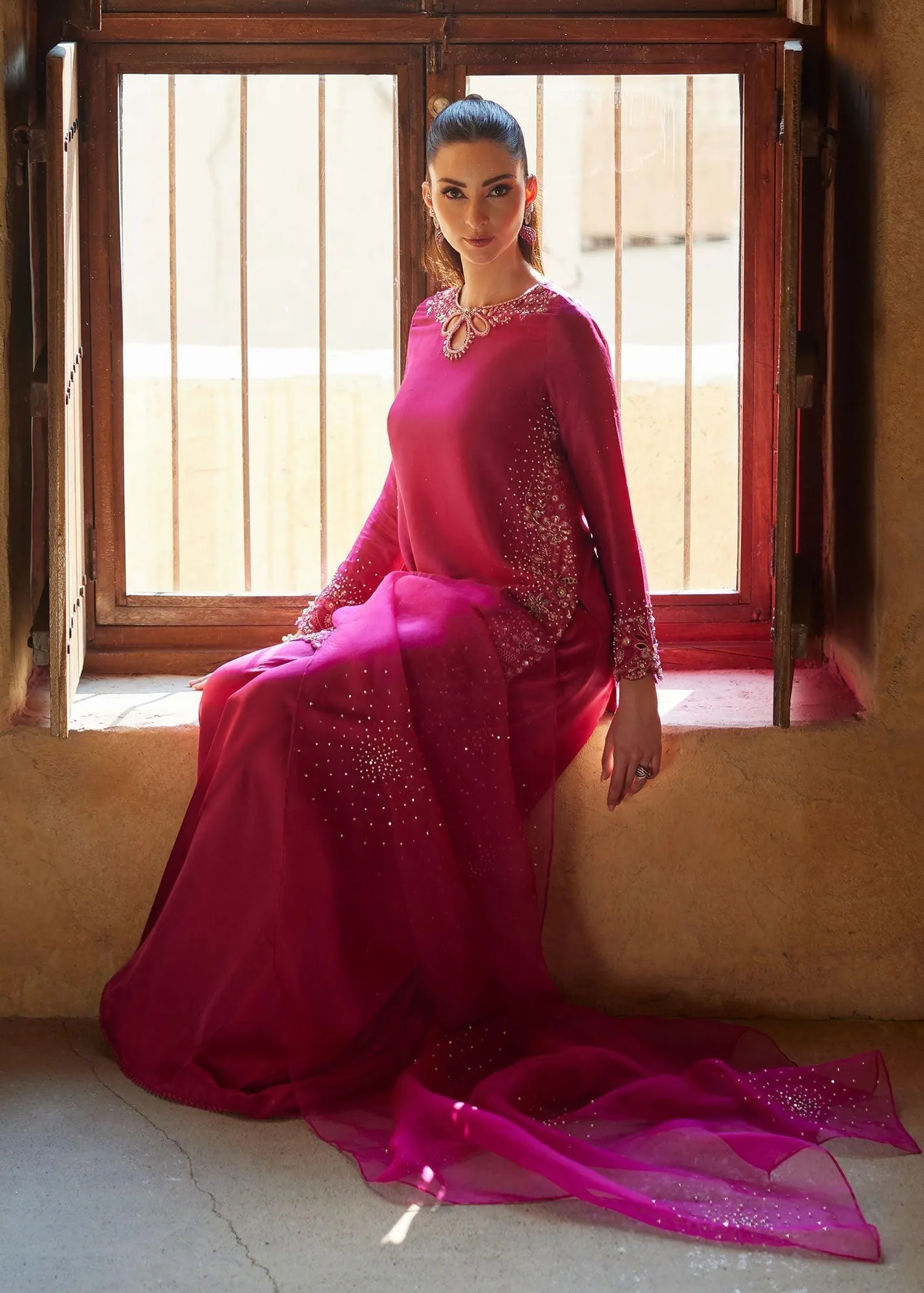 Kanwal Malik Ghina Luxury Pret Pink Raw Silk – view 6 – Poshaq