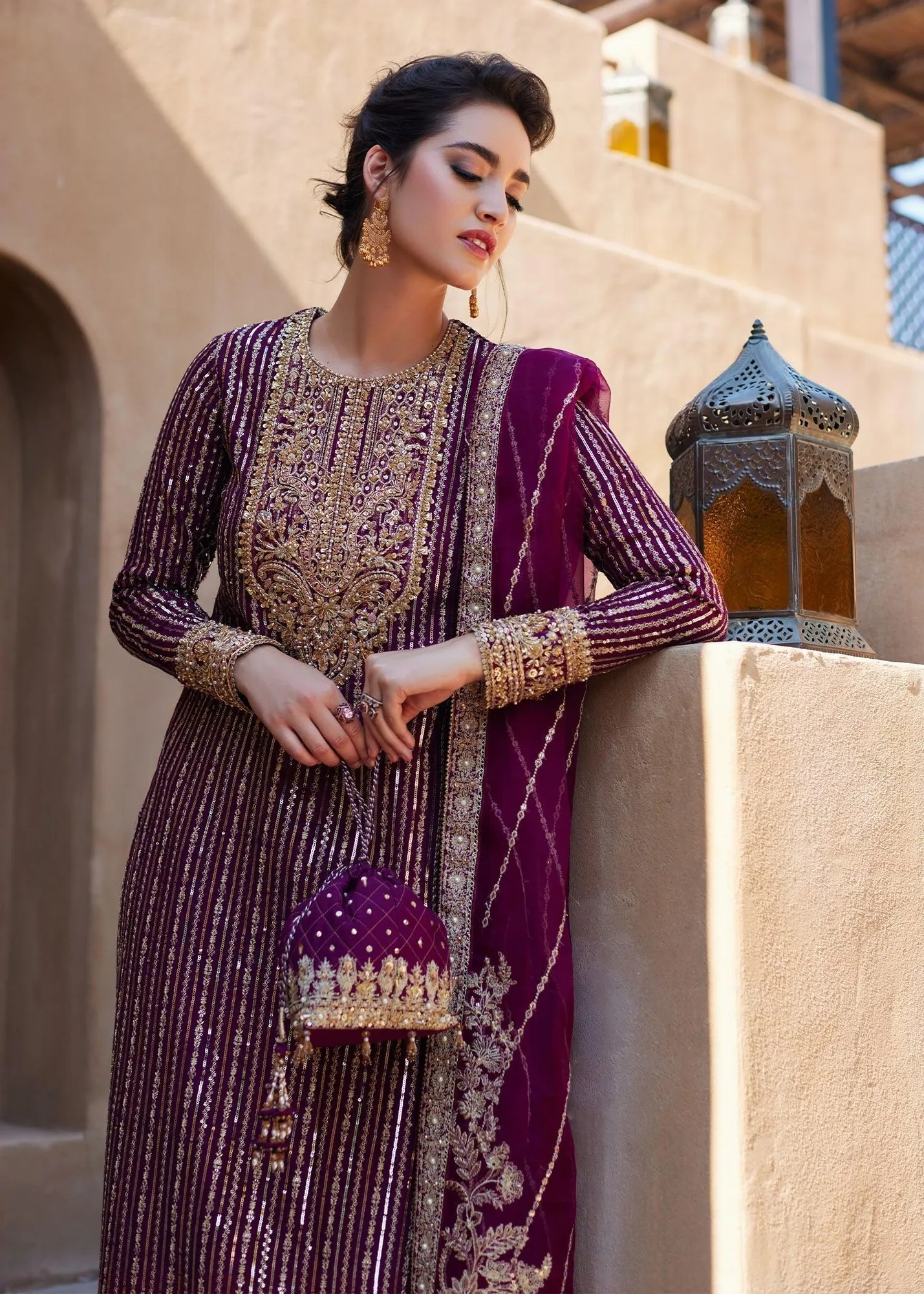 Kanwal Malik Laira Formals Plum Raw Silk – view 3 – Poshaq