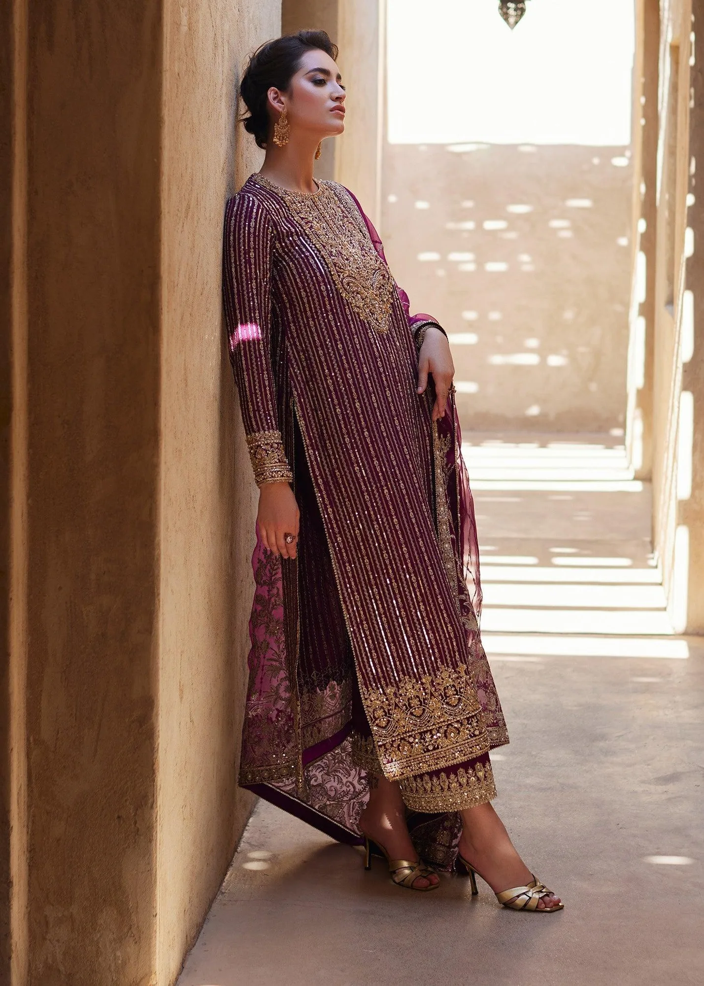 Kanwal Malik Laira Formals Plum Raw Silk – view 4 – Poshaq