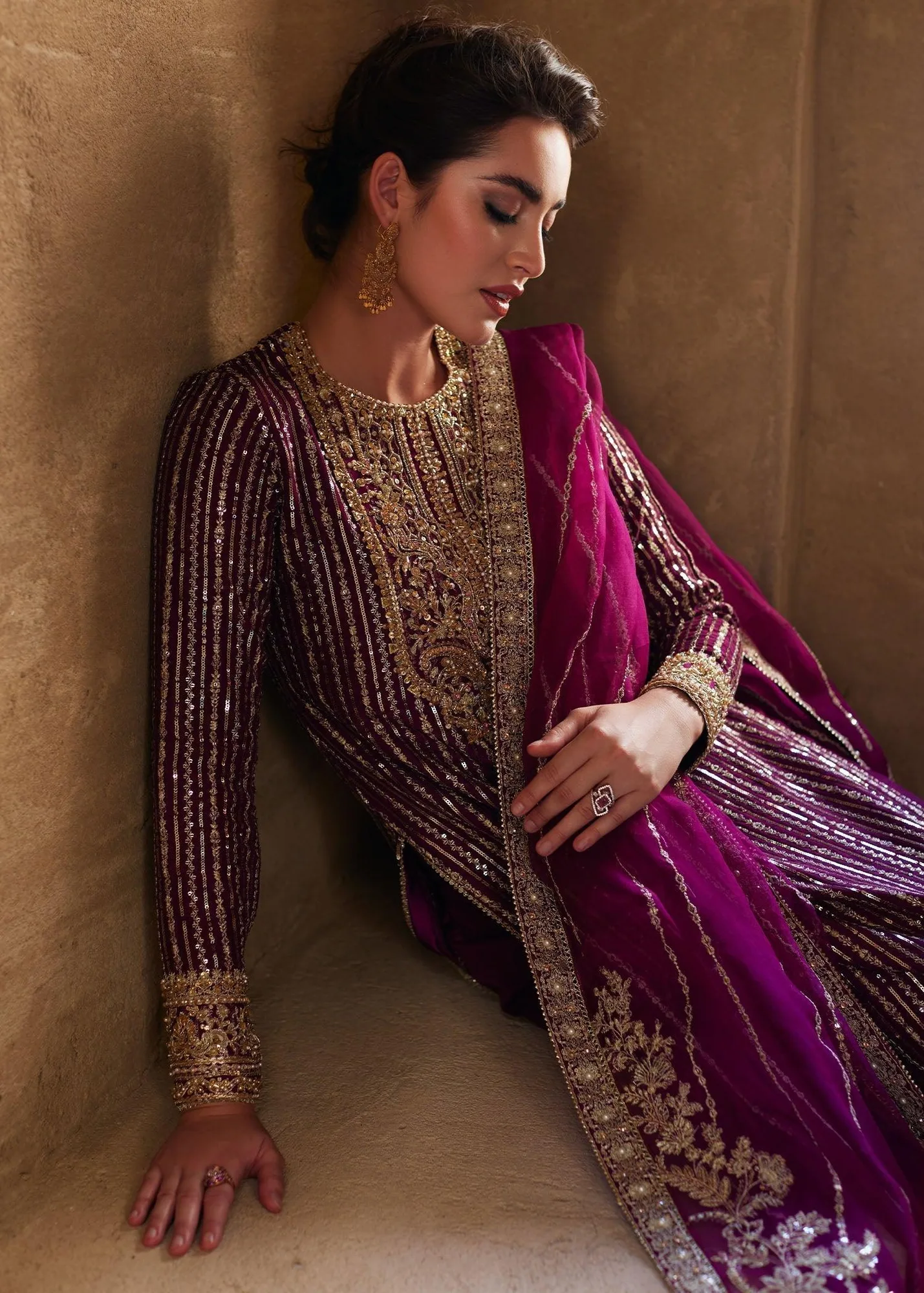 Kanwal Malik Laira Formals Plum Raw Silk – view 5 – Poshaq