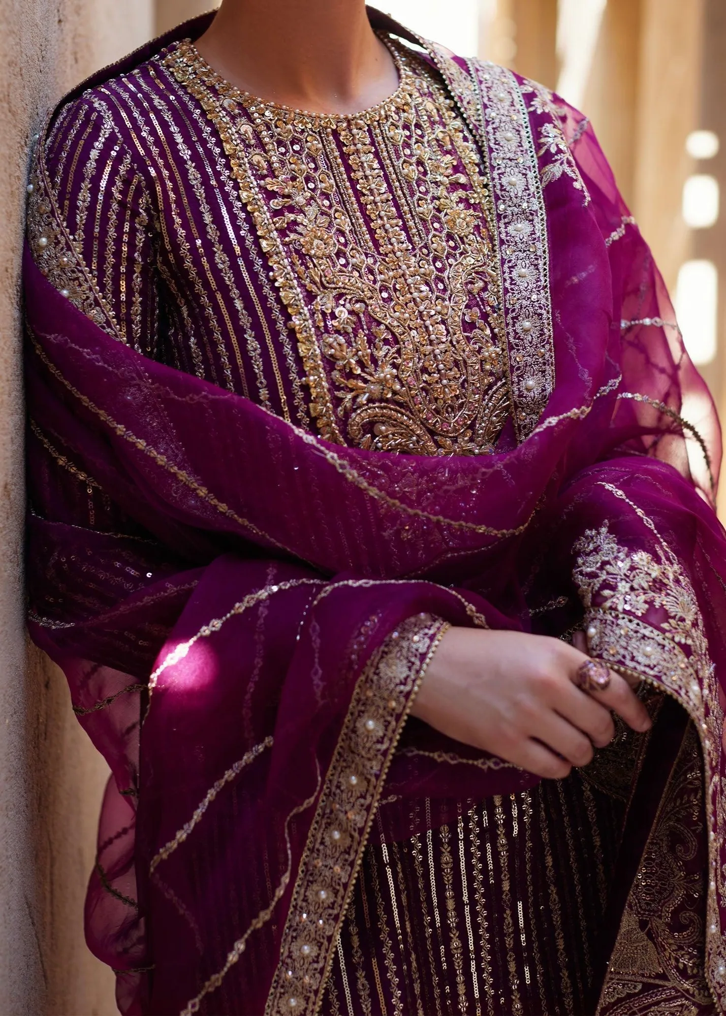 Kanwal Malik Laira Formals Plum Raw Silk – view 6 – Poshaq
