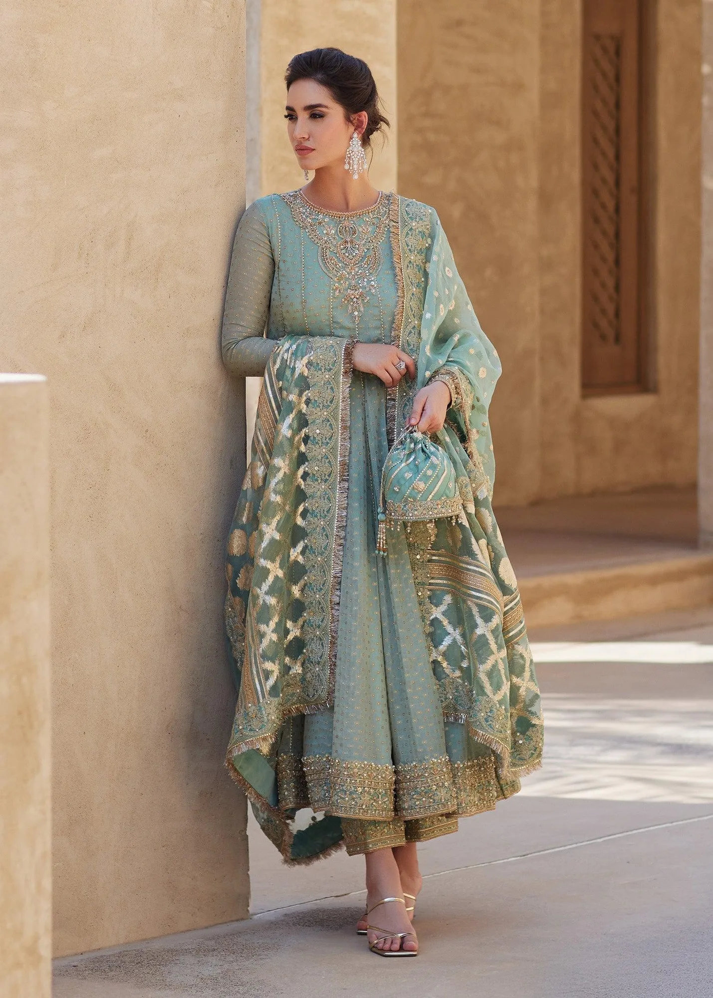 Kanwal Malik Laira Formals Silver Raw Silk – view 1 – Poshaq
