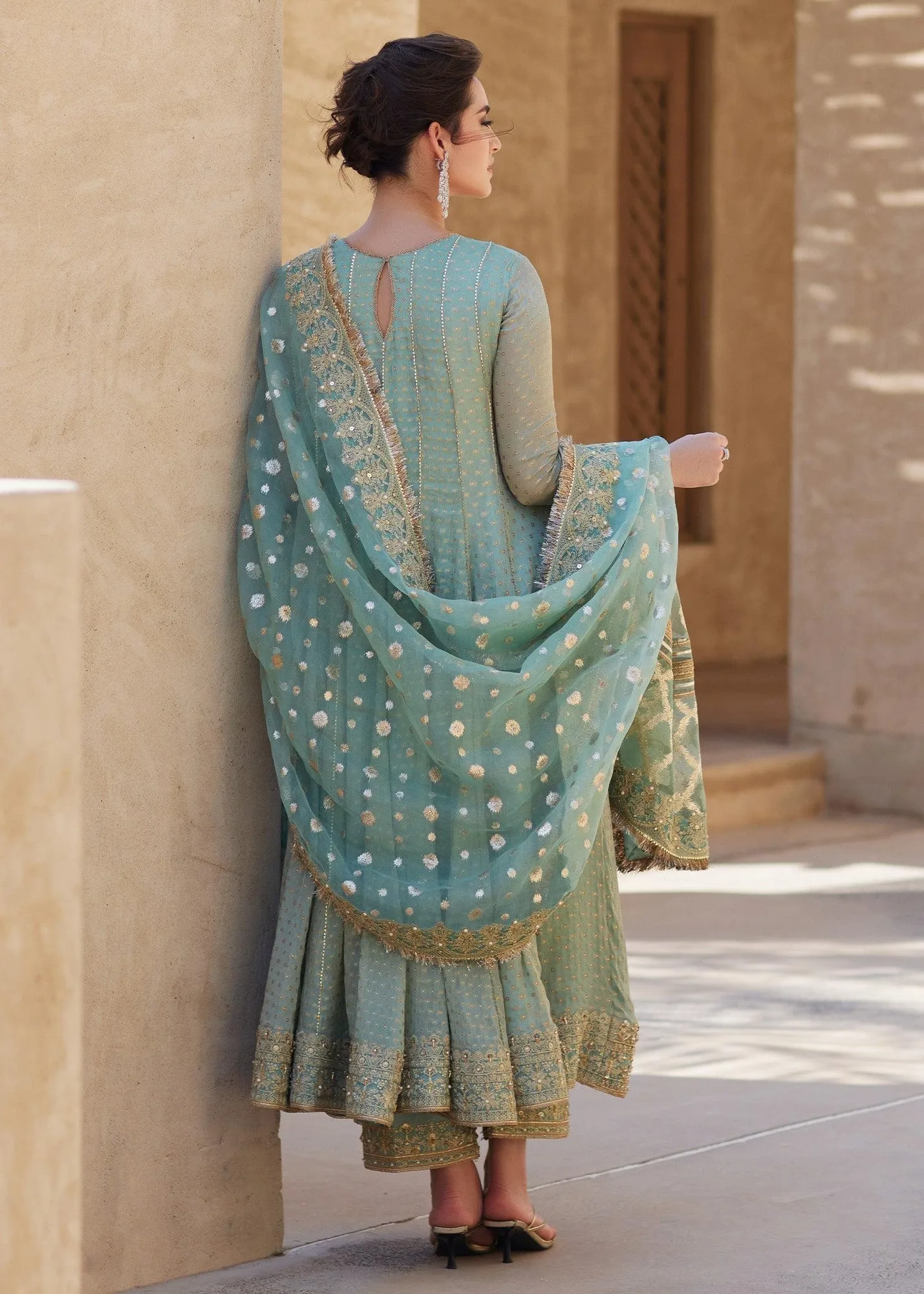 Kanwal Malik Laira Formals Silver Raw Silk – view 2 – Poshaq