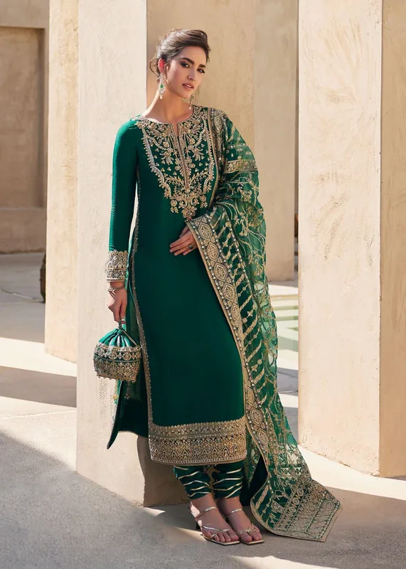 Kanwal Malik Laira Formals Green Raw Silk – view 1 – Poshaq